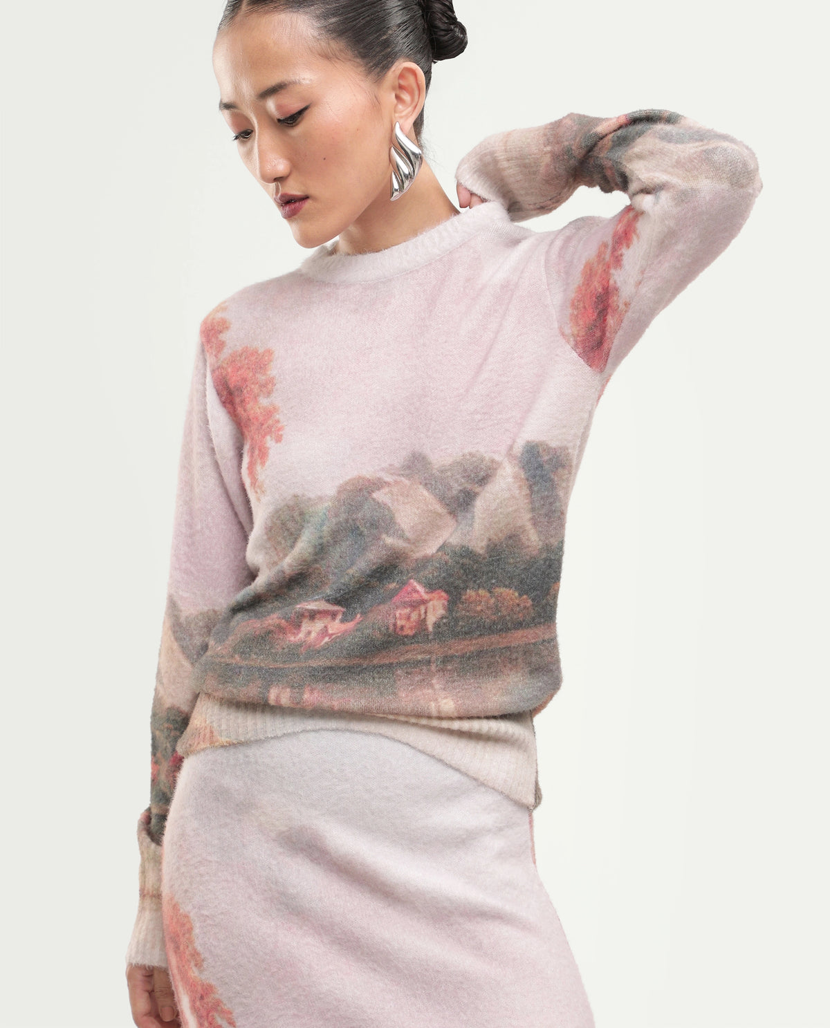 Rareism Women's Luro-T Dusky Multi Nylon Blend Pull-On Regular Fit Printed Sweater