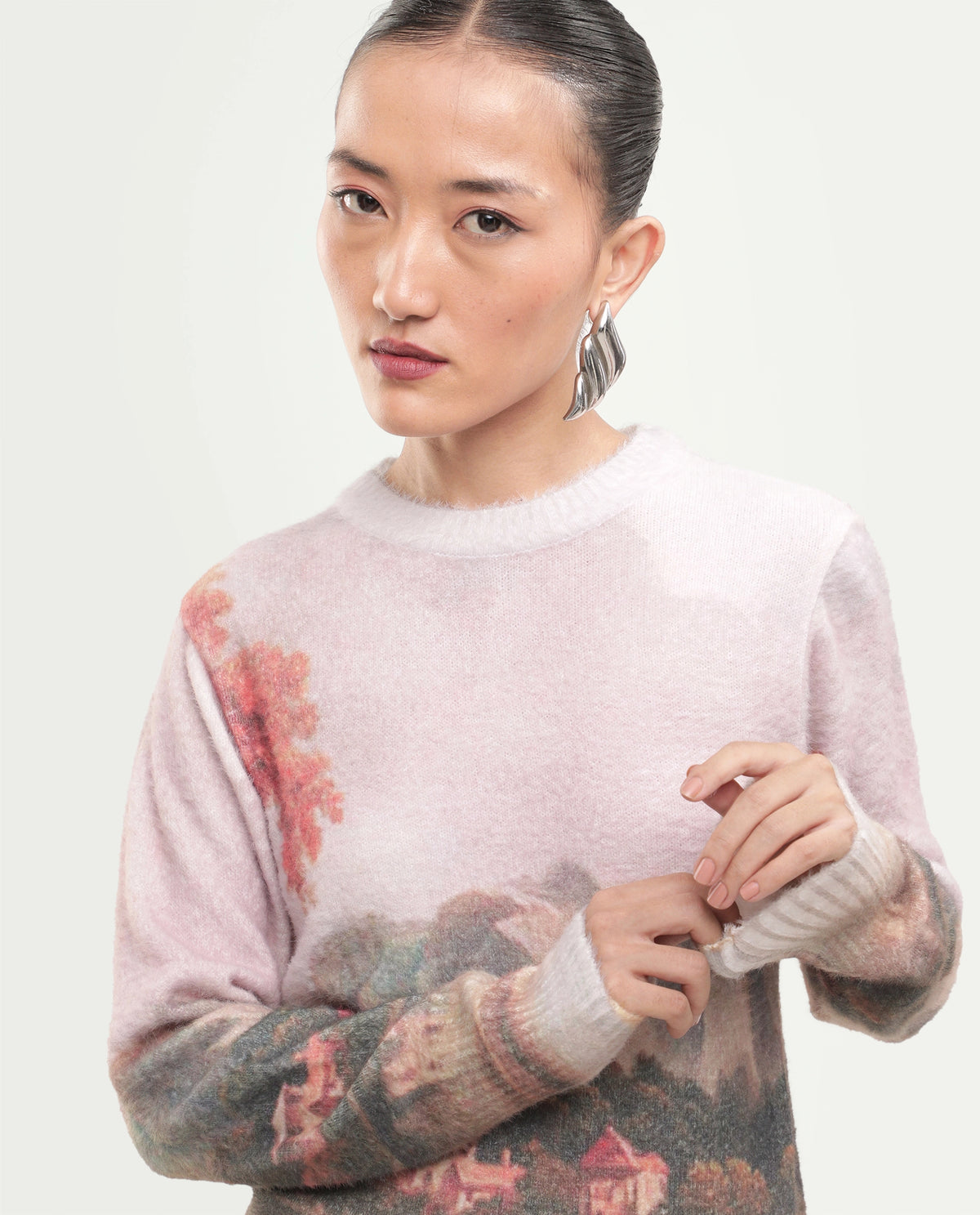 Rareism Women's Luro-T Dusky Multi Nylon Blend Pull-On Regular Fit Printed Sweater