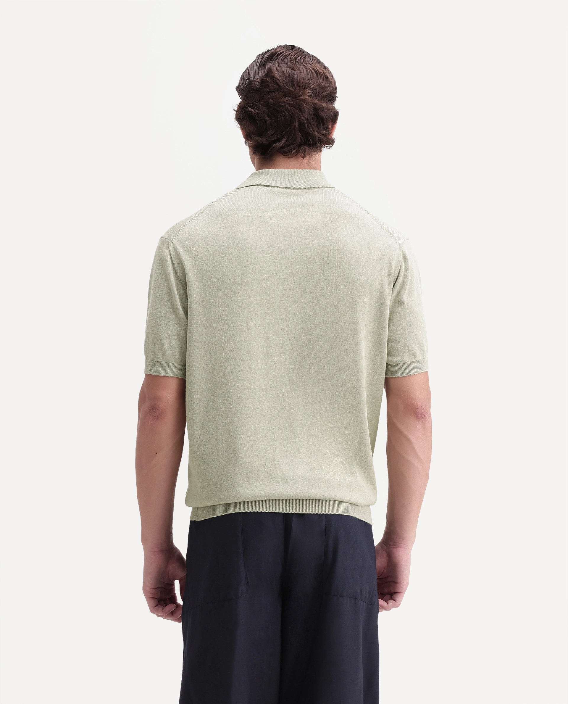 Rare Rabbit Men's Marti Dusky Green Cotton Spread Collar Regular Plain Polo