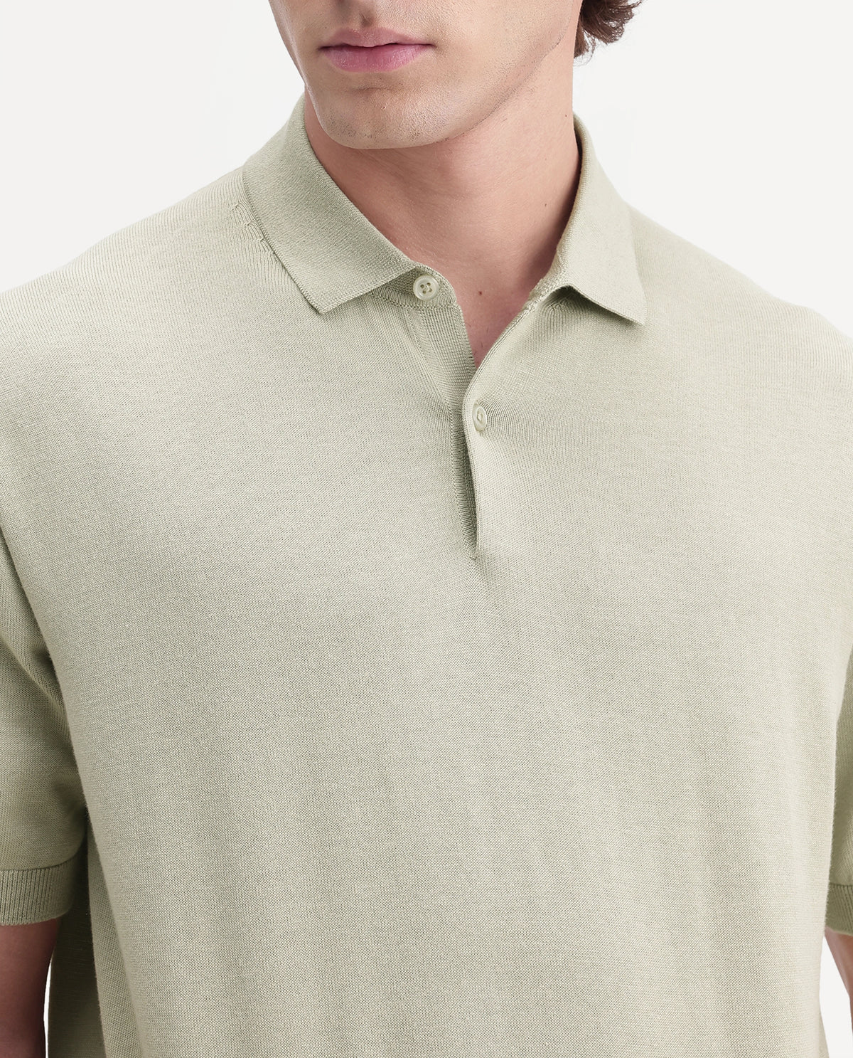 Rare Rabbit Men's Marti Dusky Green Cotton Spread Collar Regular Plain Polo