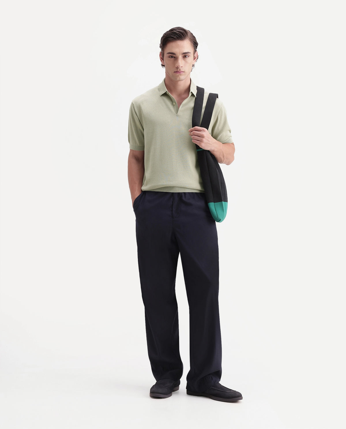 Rare Rabbit Men's Marti Dusky Green Cotton Spread Collar Regular Plain Polo