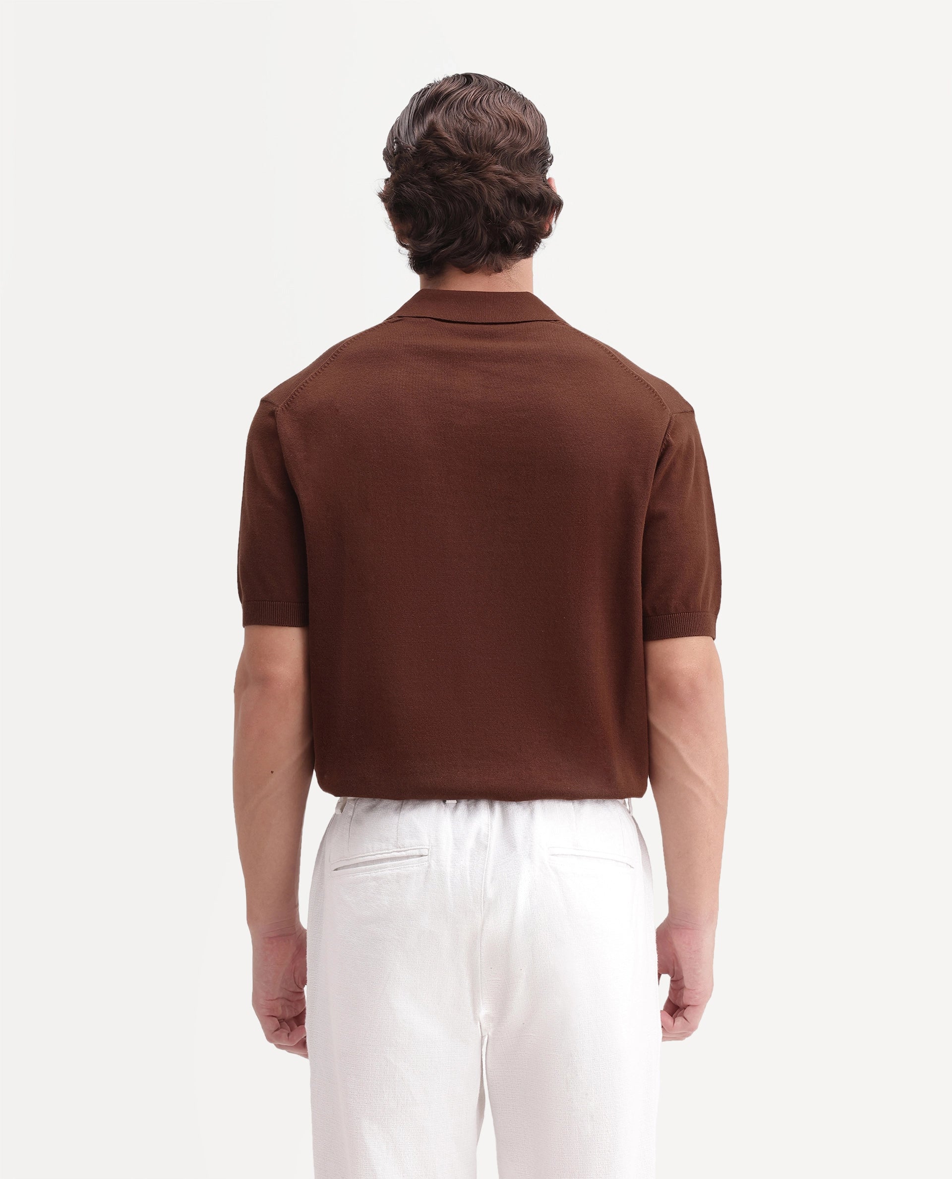 Rare Rabbit Men's Marti Rust Cotton Spread Collar Regular Plain Polo