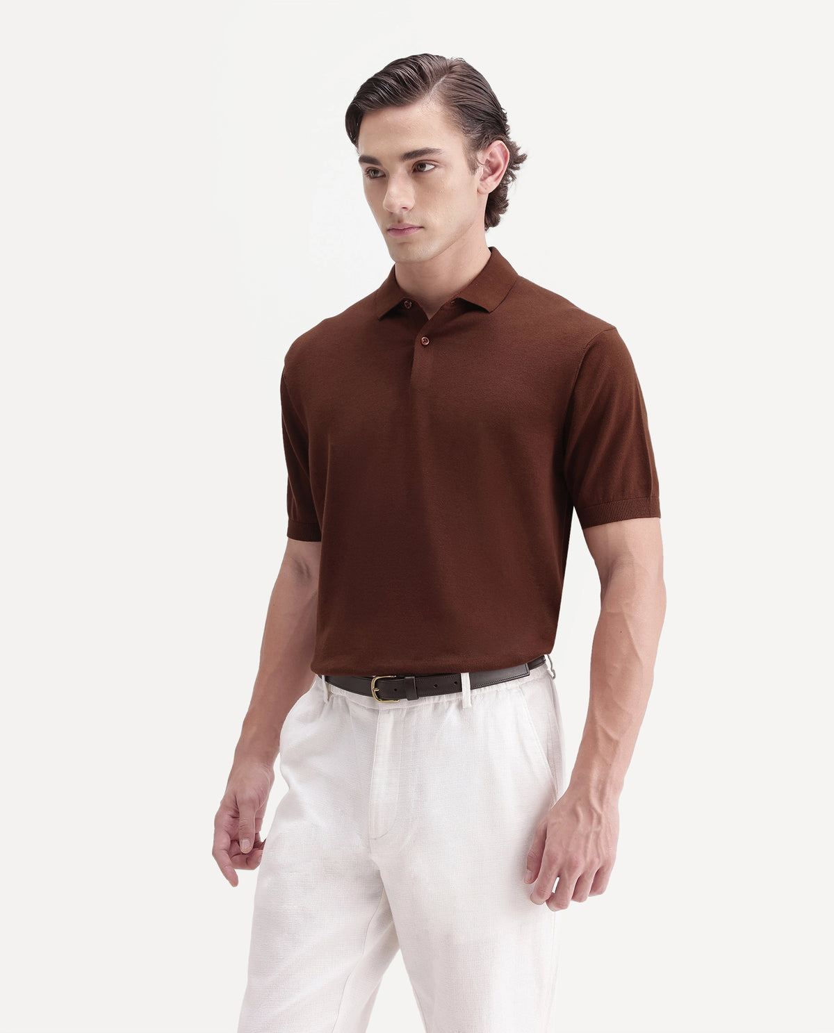 Rare Rabbit Men's Marti Rust Cotton Spread Collar Regular Plain Polo