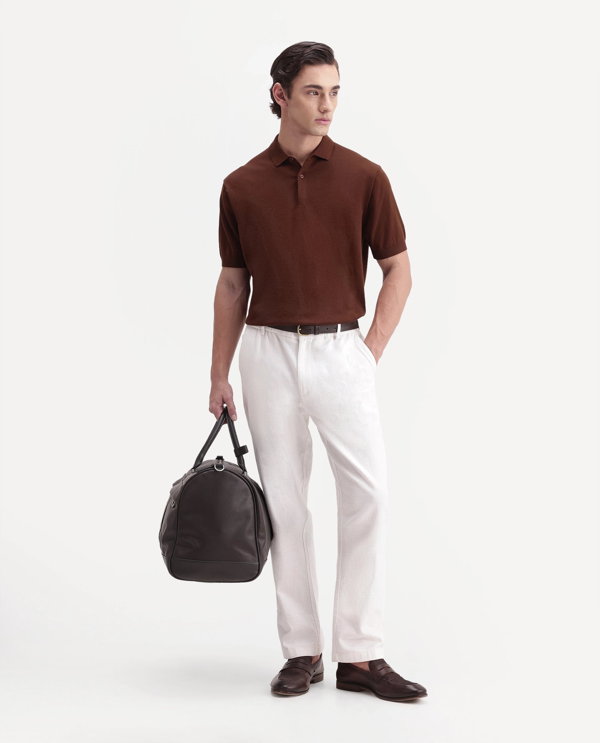 Rare Rabbit Men's Marti Rust Cotton Spread Collar Regular Plain Polo