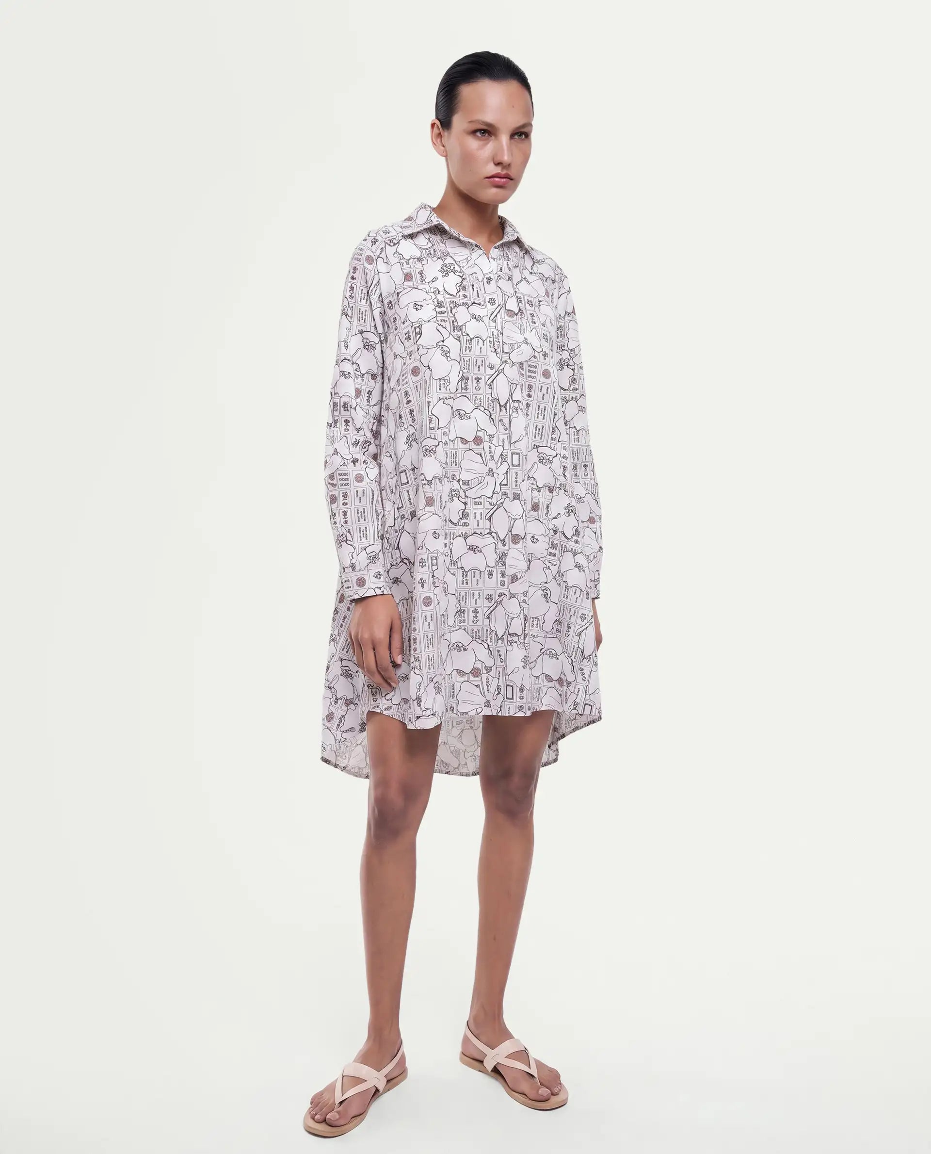 Rareism Women's Mleo Beige Cotton Button A-Line Dress