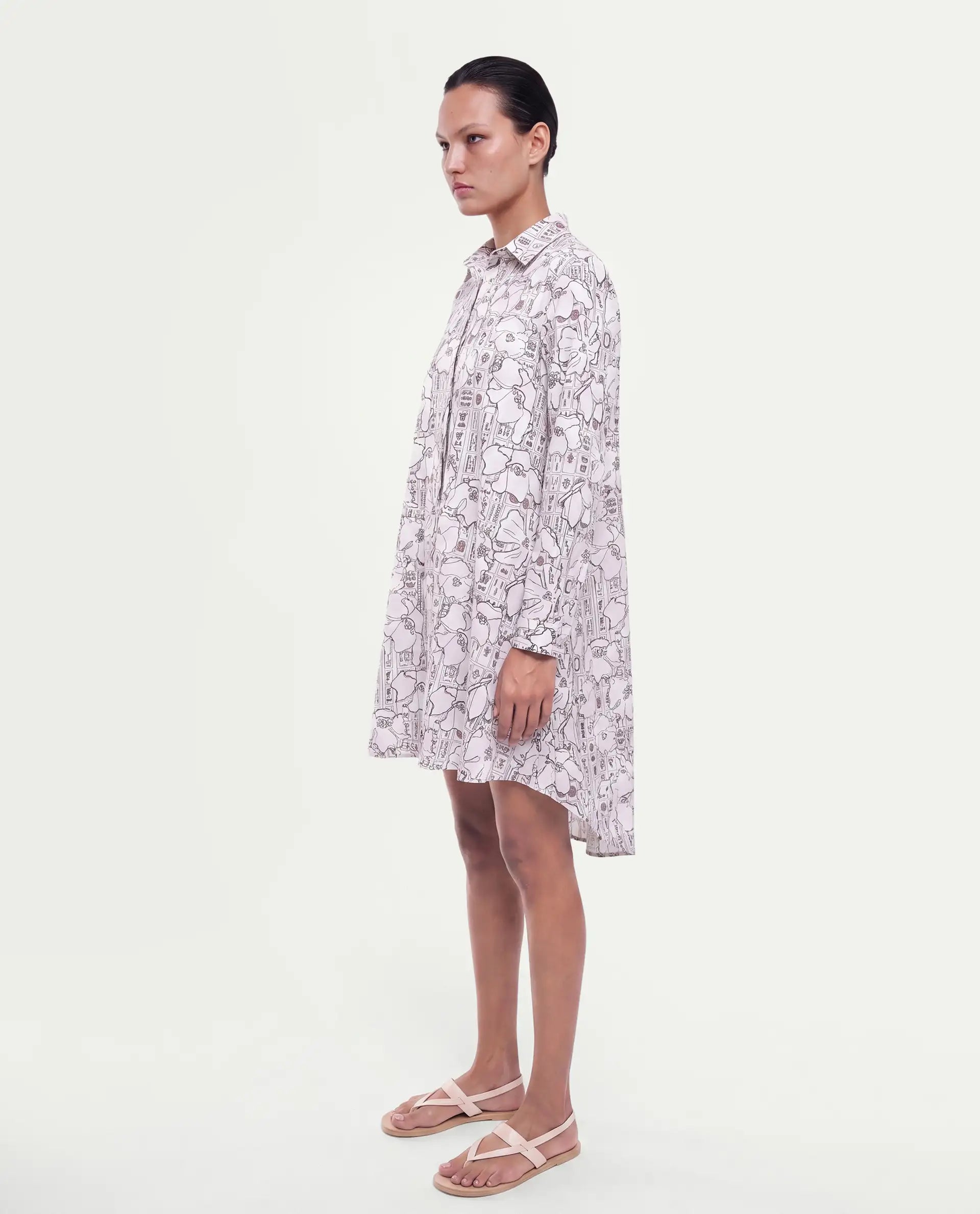 Rareism Women's Mleo Beige Cotton Button A-Line Dress