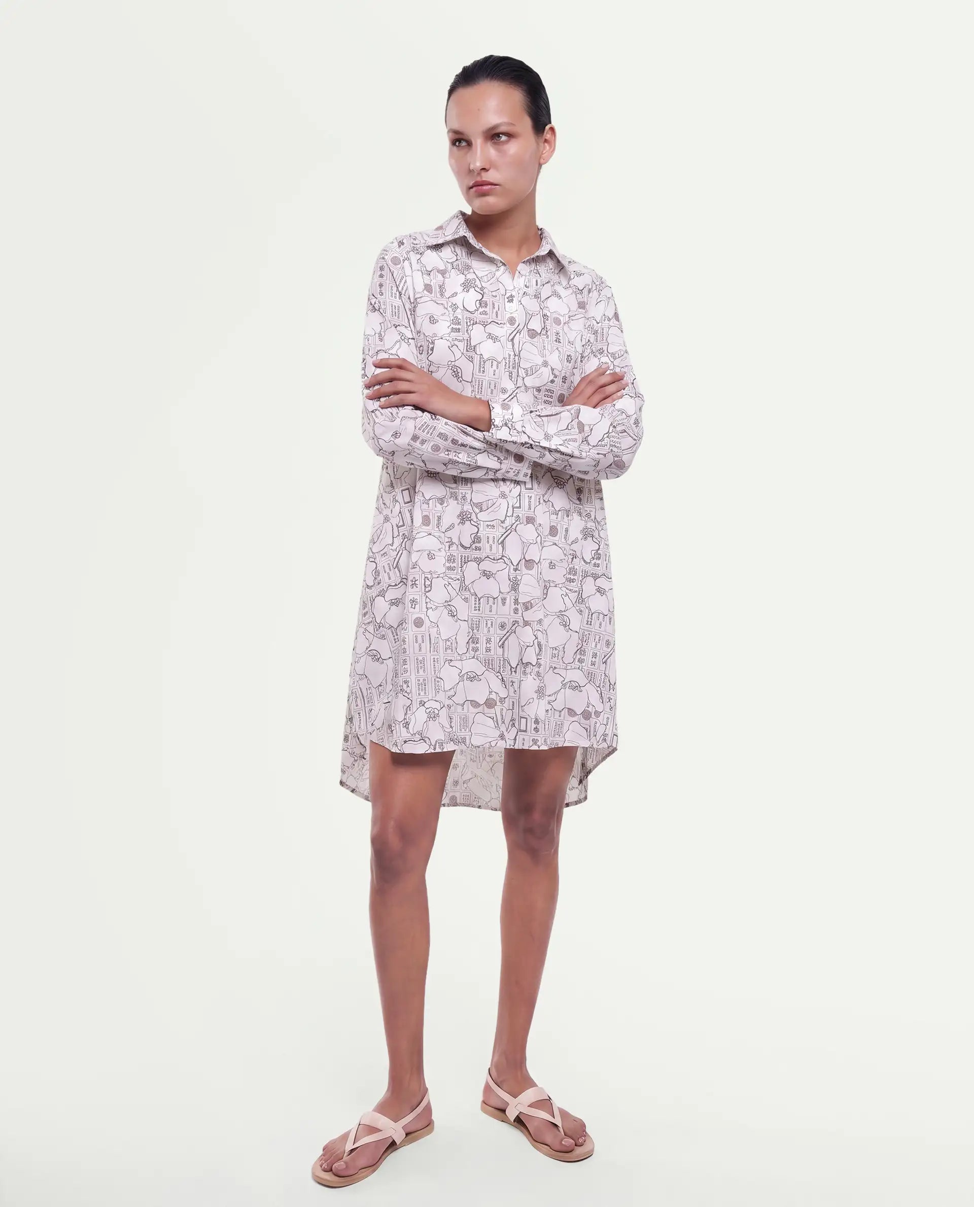 Rareism Women's Mleo Beige Cotton Button A-Line Dress