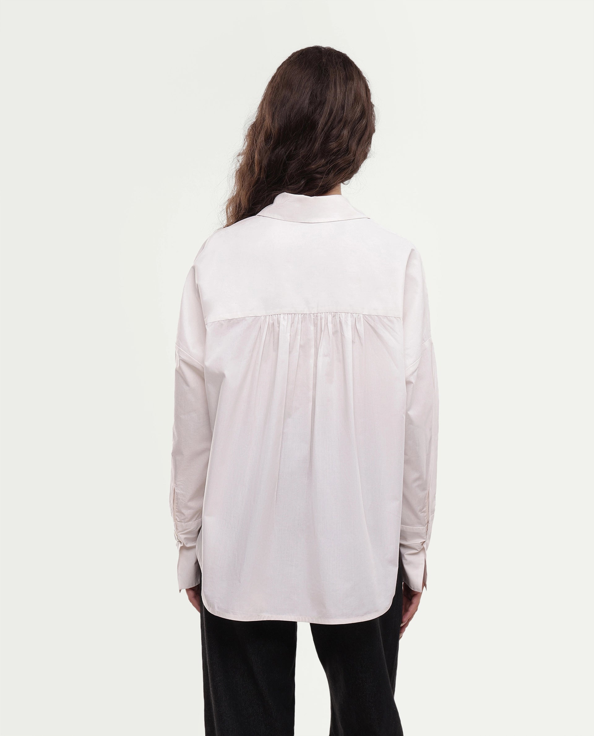 Rareism Women's Moni Beige Cotton Button Relaxed Fit Shirt