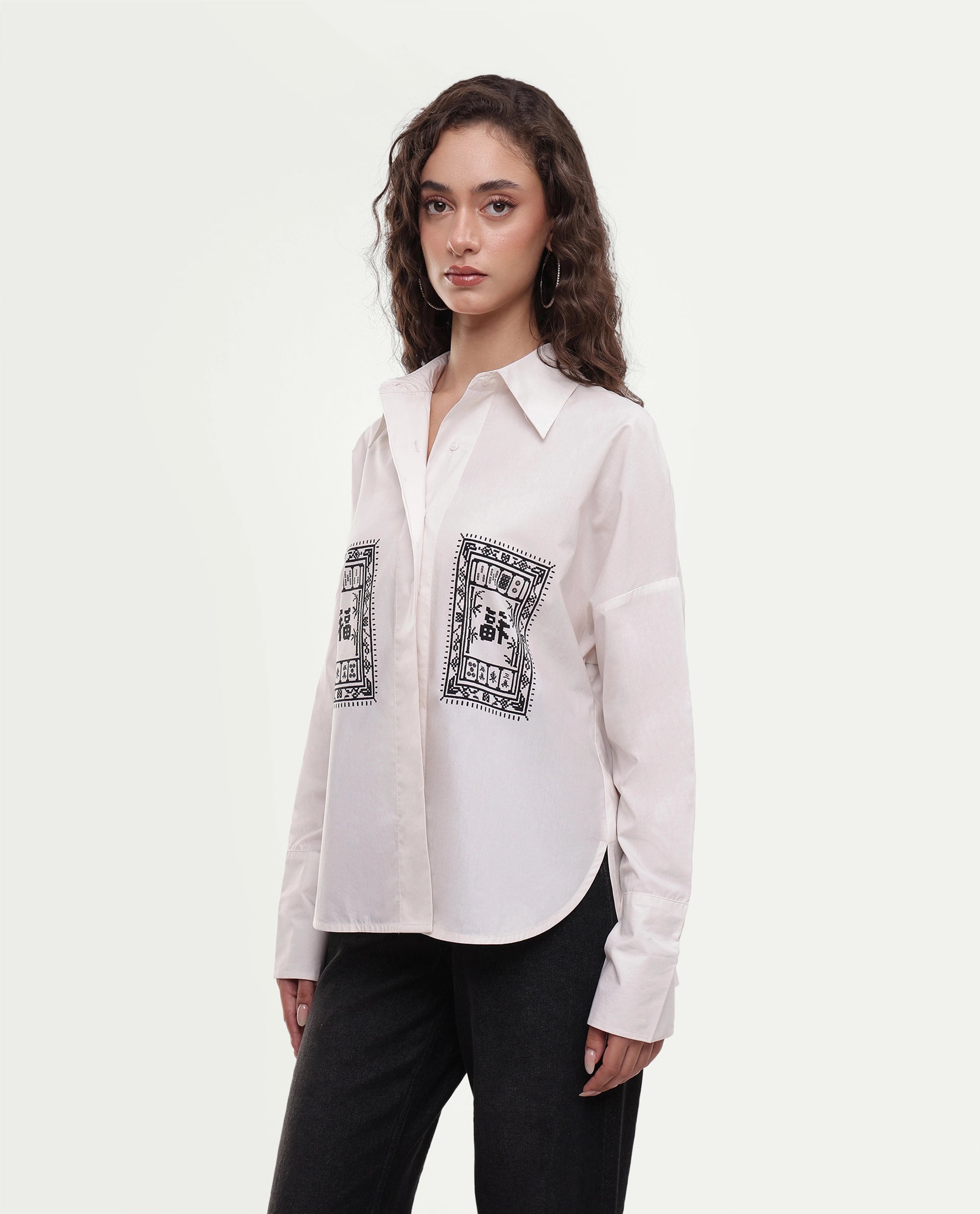 Rareism Women's Moni Beige Cotton Button Relaxed Fit Shirt