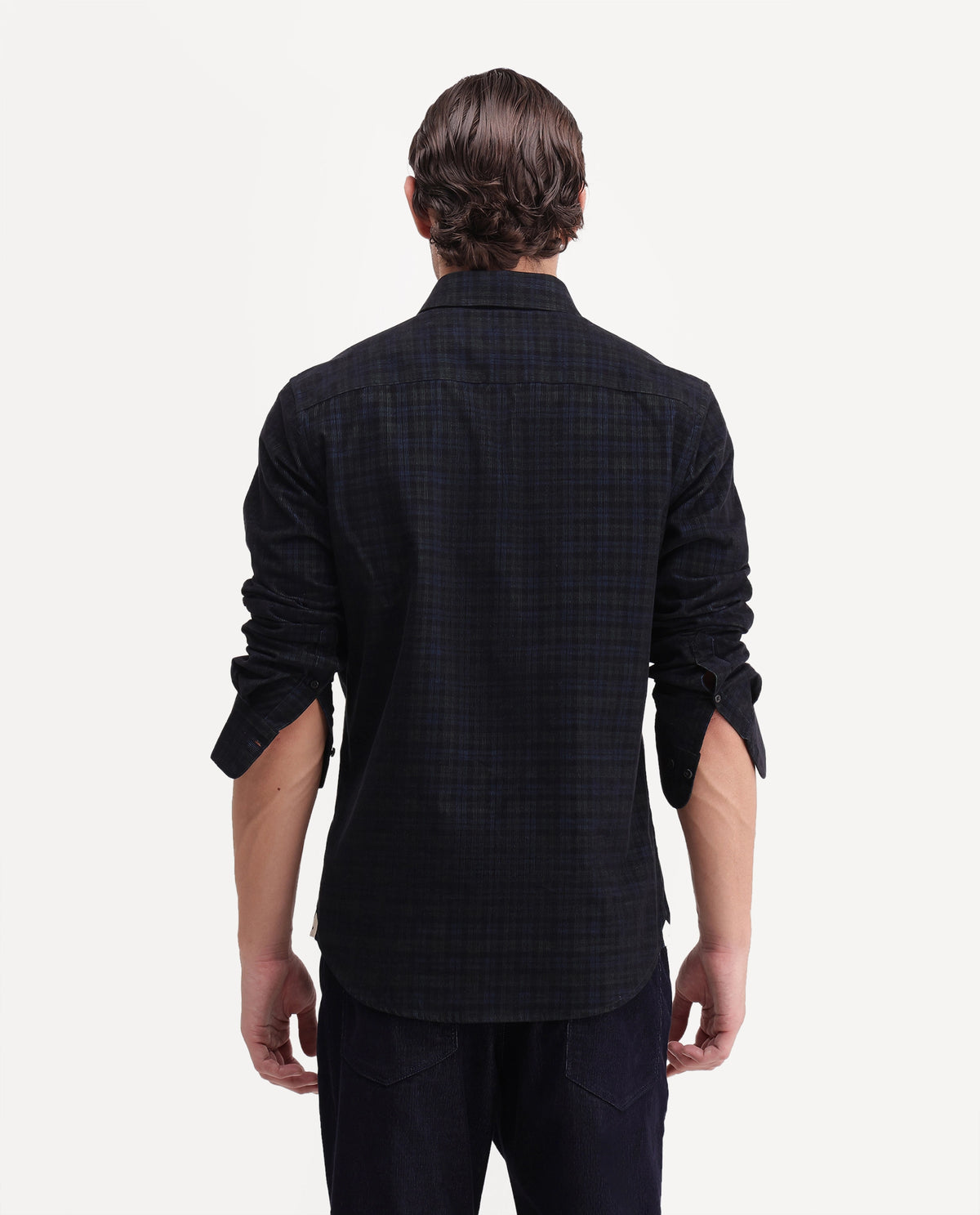Rare Rabbit Men's Hagg Navy Cotton Button Regular Fit Checked Shirt