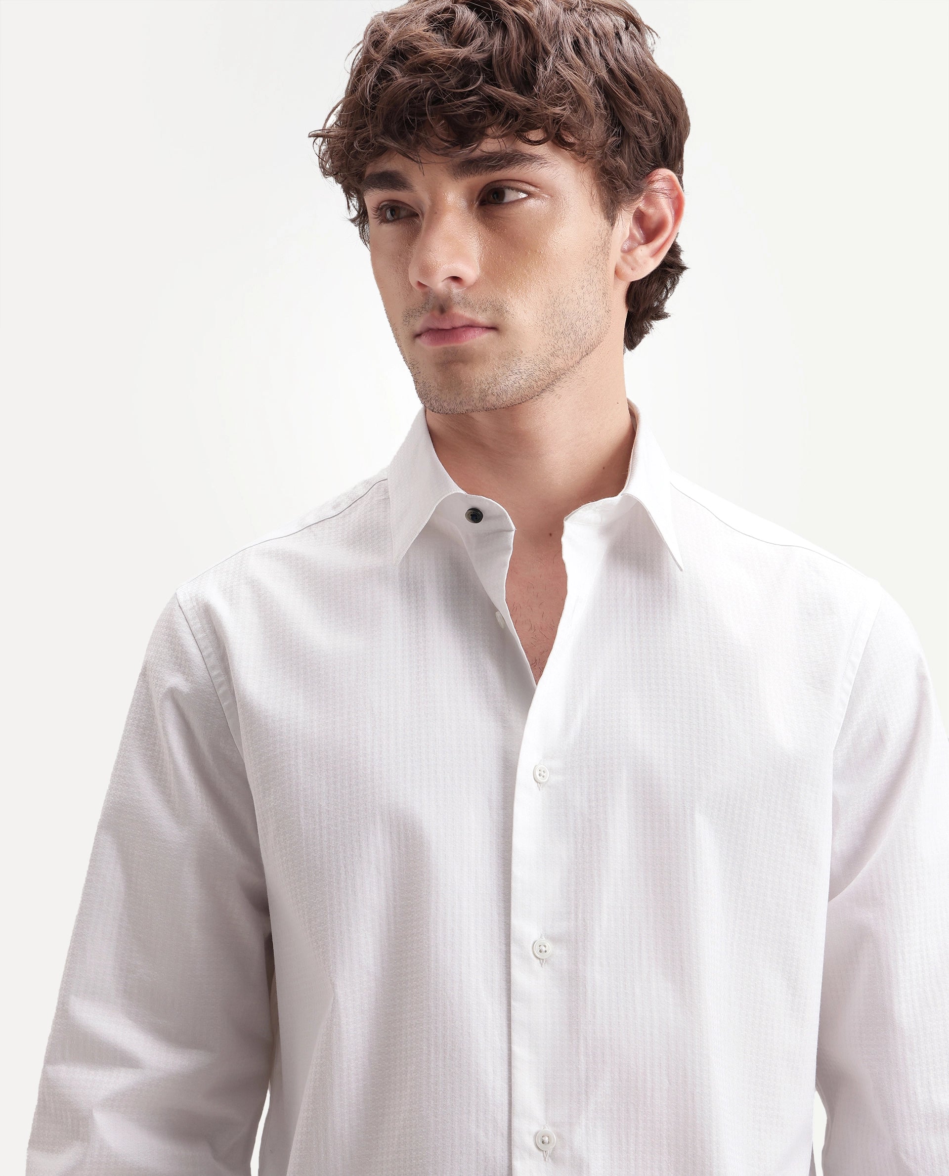 Rare Rabbit Men's Jane White Cotton Button Regular Fit Plain Shirt