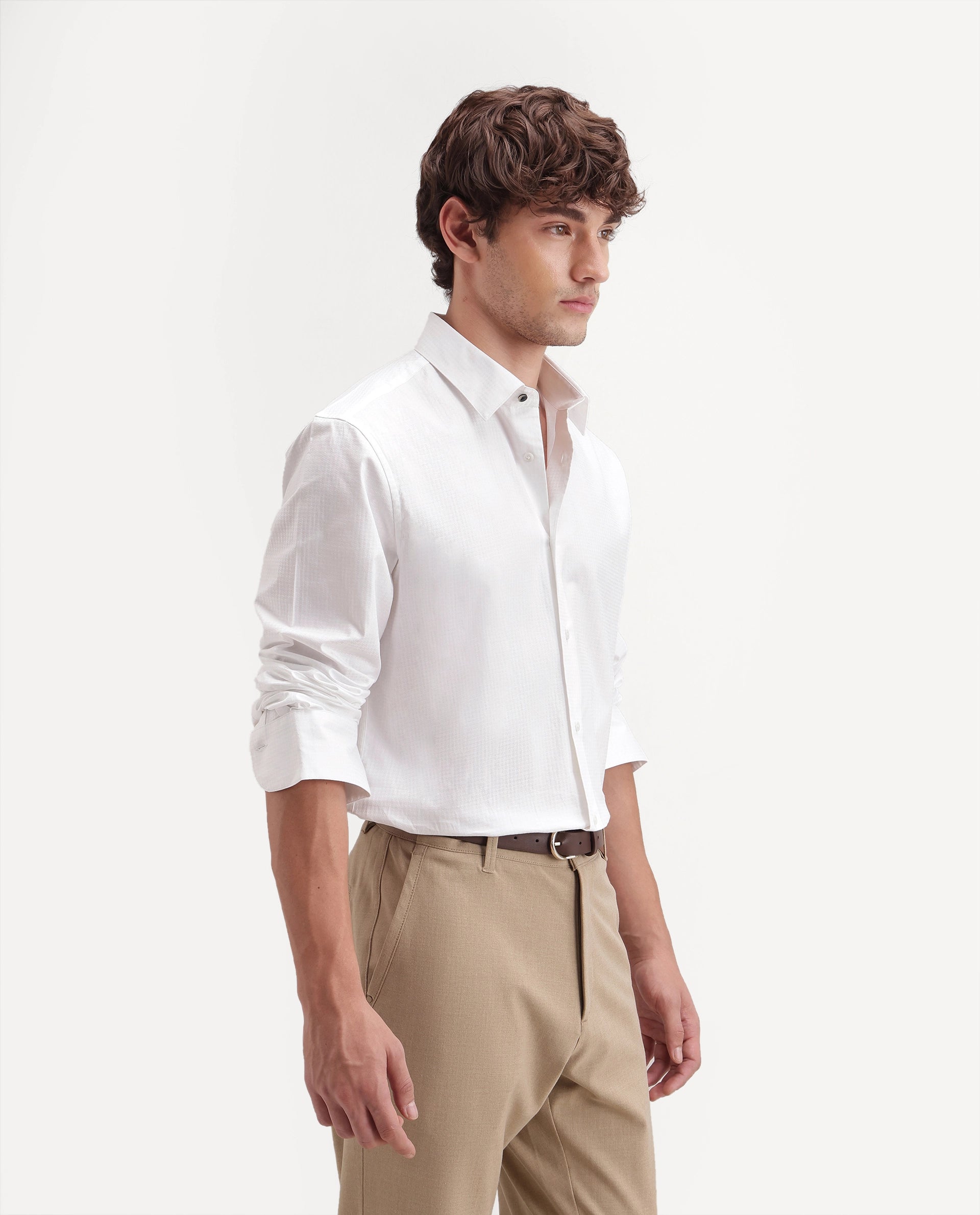 Rare Rabbit Men's Jane White Cotton Button Regular Fit Plain Shirt