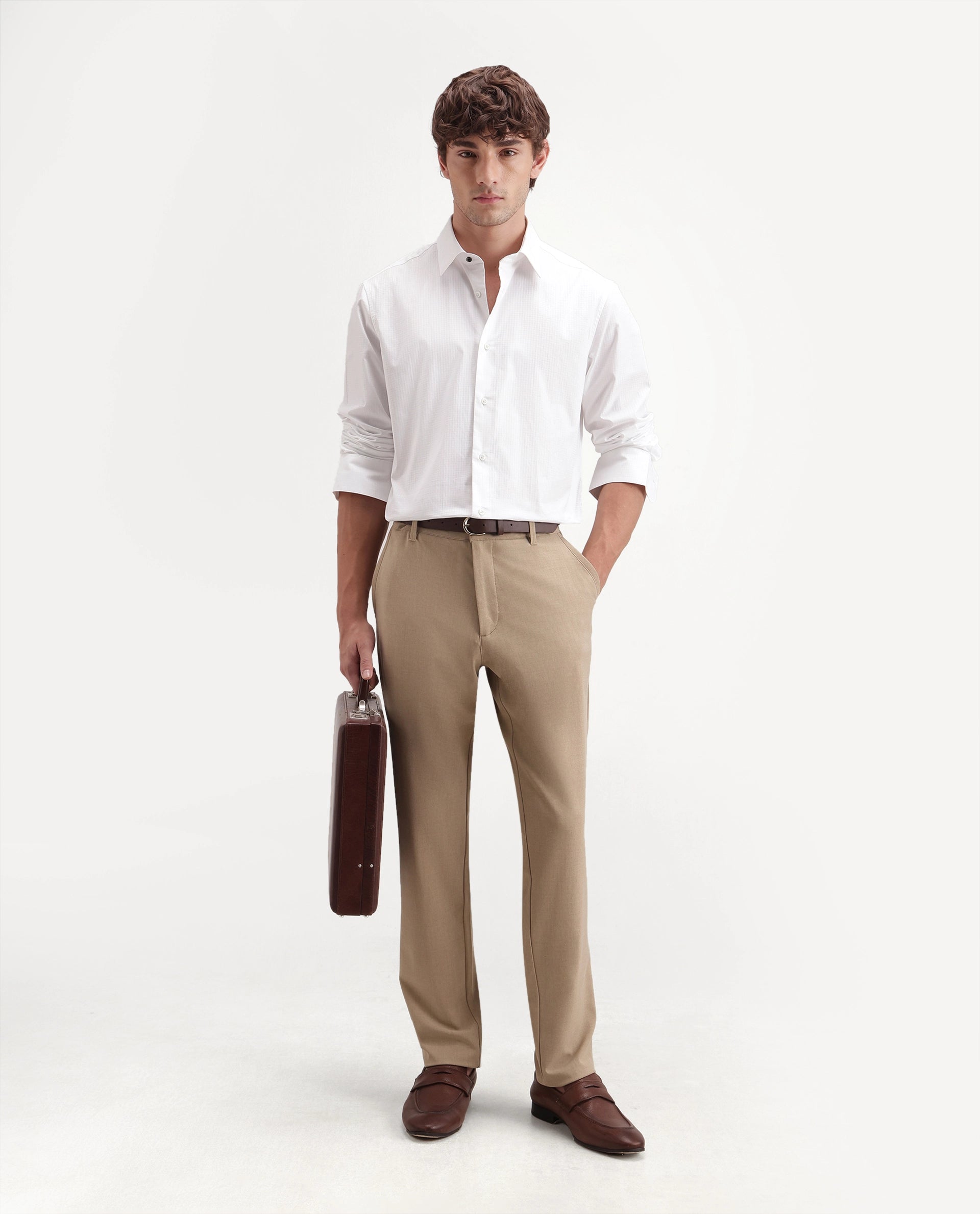 Rare Rabbit Men's Jane White Cotton Button Regular Fit Plain Shirt