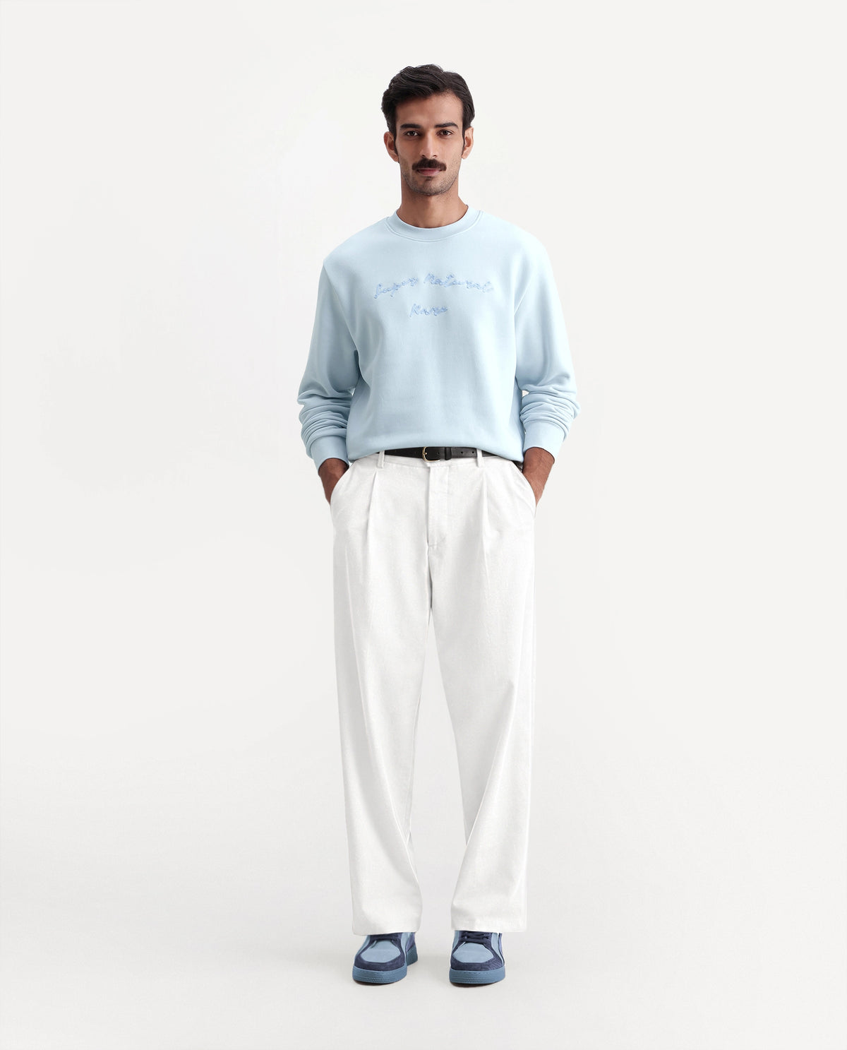Rare Rabbit Men's Blino Light Blue Cotton Blend Crew Neck Regular Embroidered Sweatshirt - image 2