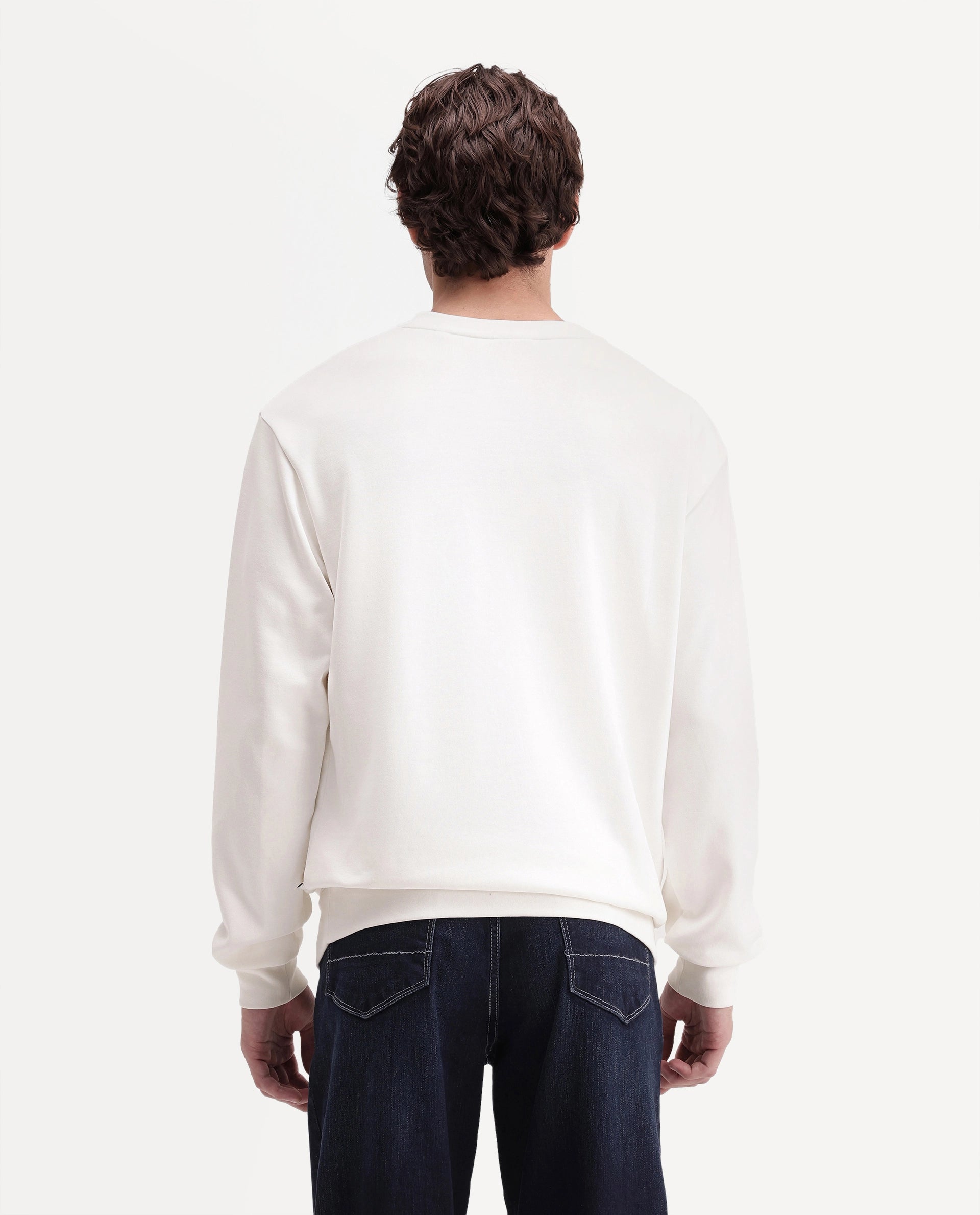 Rare Rabbit Men's Gian Primary Off White Cotton Blend Crew Neck Regular Embroidered Sweatshirt