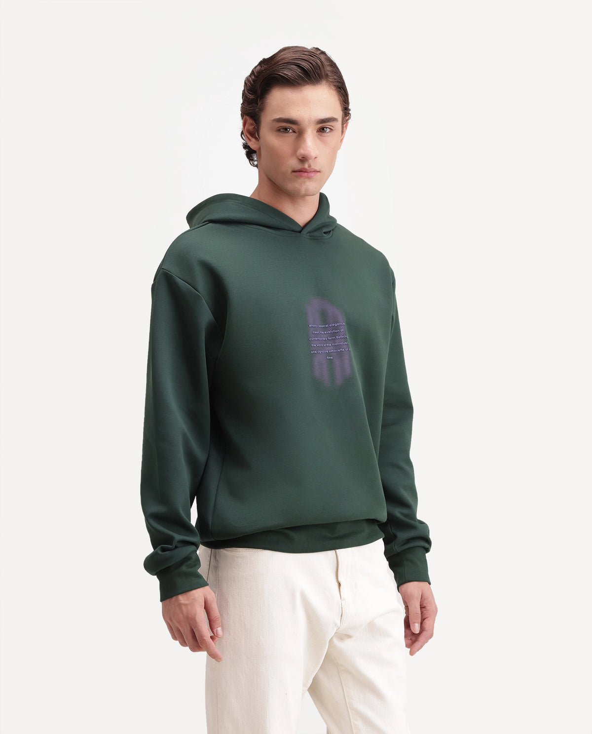 Rare Rabbit Men's Ble Dark Green Cotton Blend Hooded Regular Graphic Print Sweatshirt