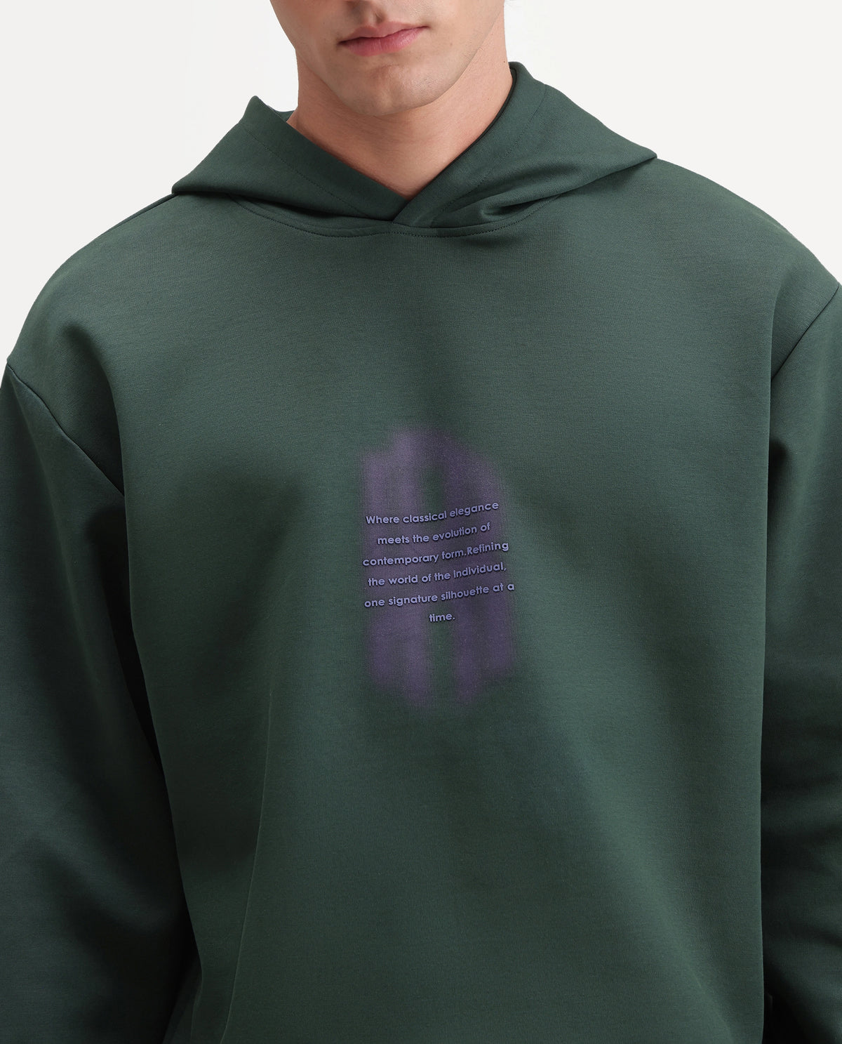 Rare Rabbit Men's Ble Dark Green Cotton Blend Hooded Regular Graphic Print Sweatshirt