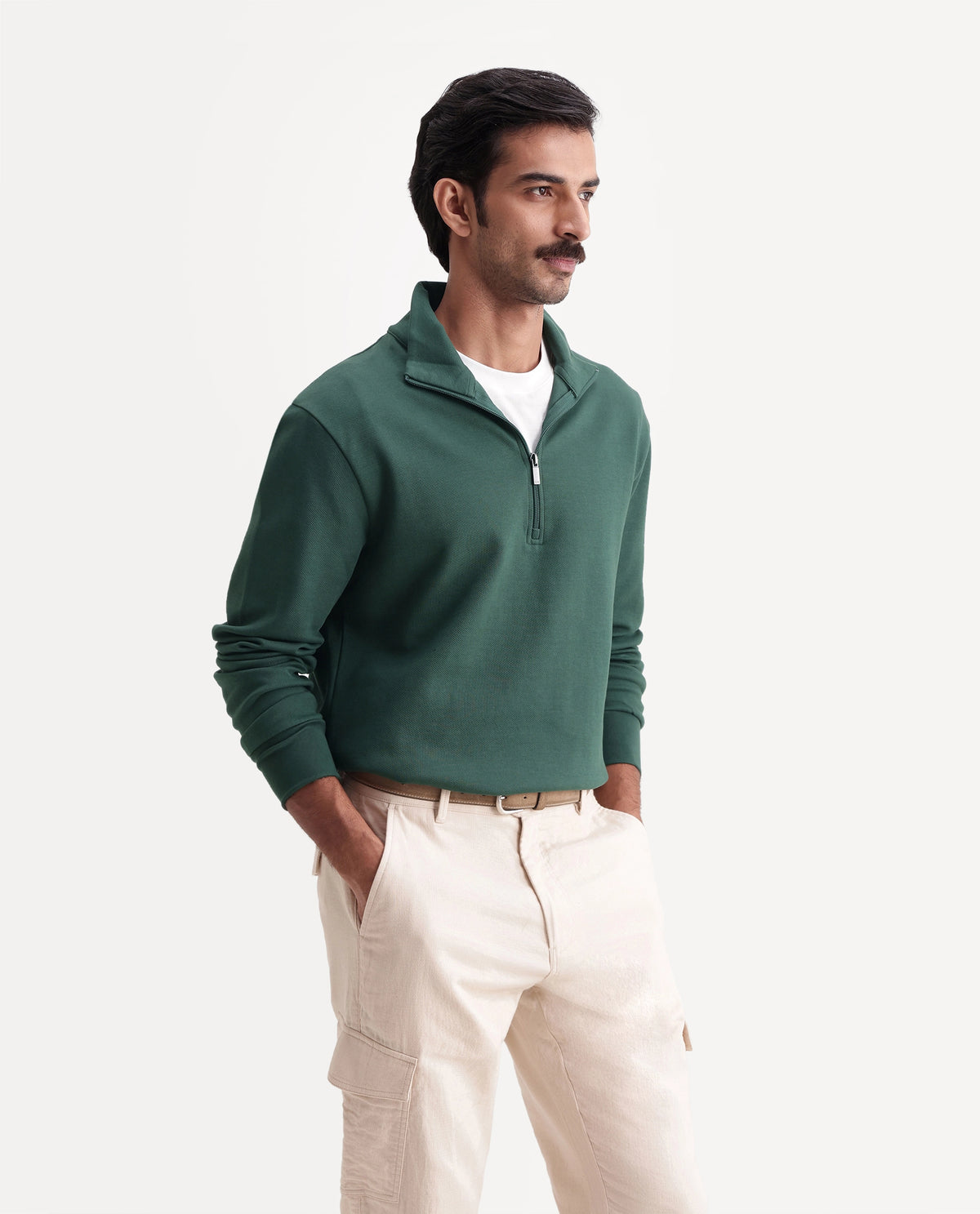 Rare Rabbit Men's Polza Green Cotton Blend Stand Collar Zipper Regular Plain Sweatshirt - image 4