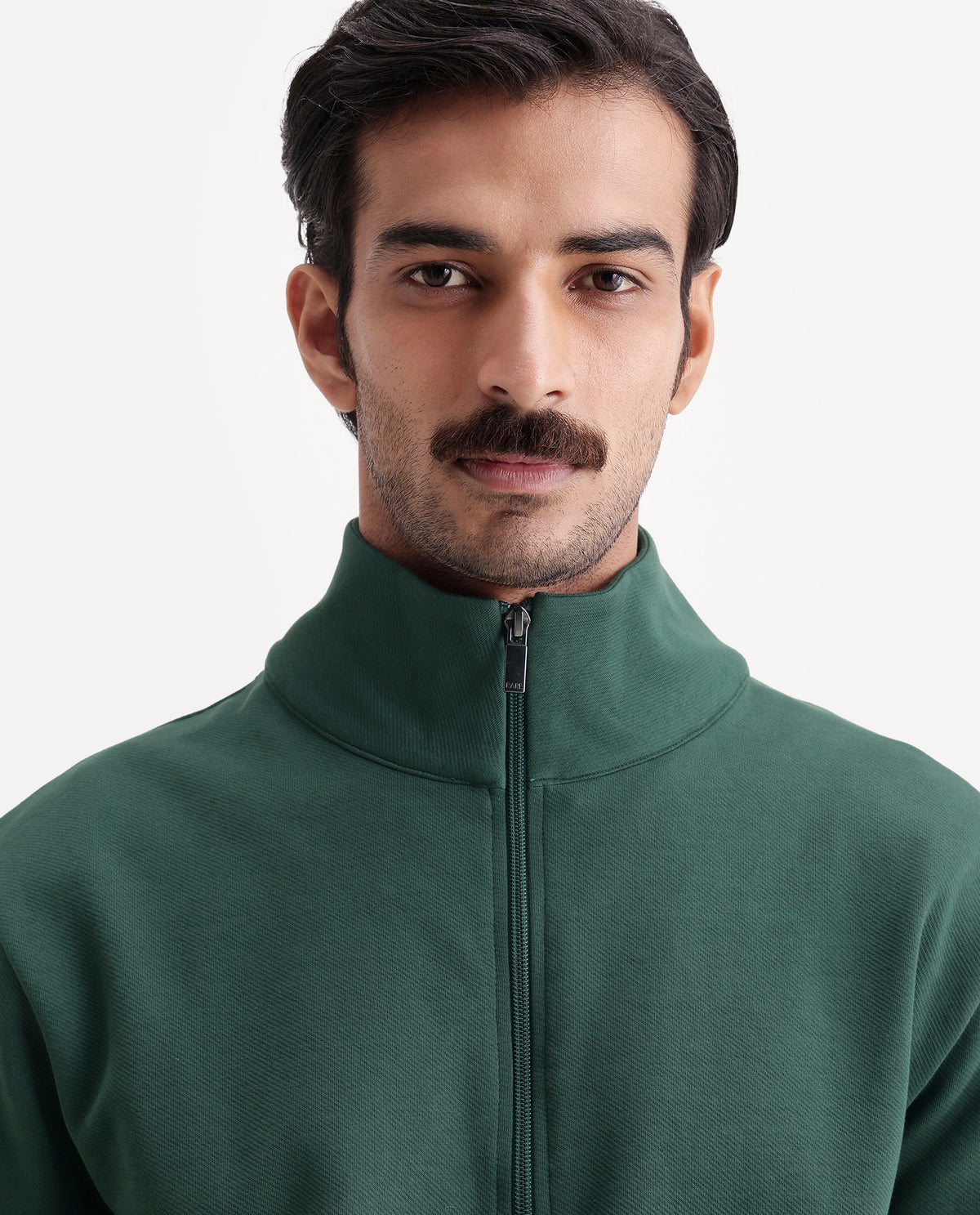 Rare Rabbit Men's Polza Green Cotton Blend Stand Collar Zipper Regular Plain Sweatshirt - image 3