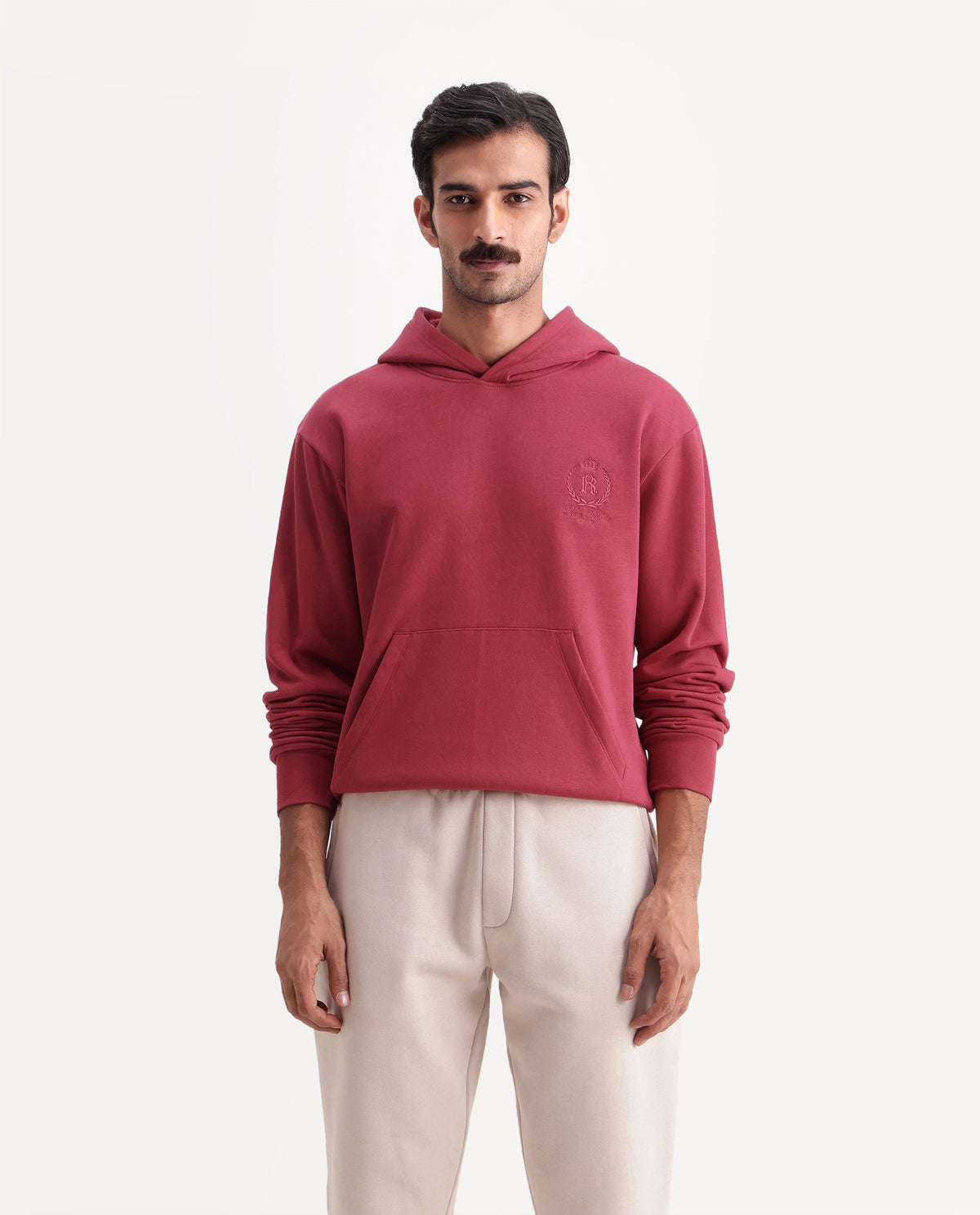 Rare Rabbit Men's Zario Red Cotton Blend Hooded Regular Embroidered Sweatshirt - image 2