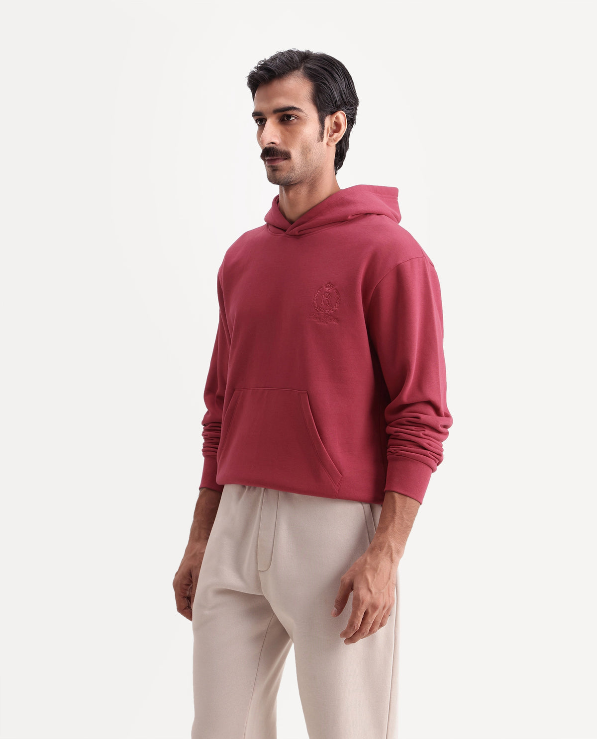 Rare Rabbit Men's Zario Red Cotton Blend Hooded Regular Embroidered Sweatshirt - image 6