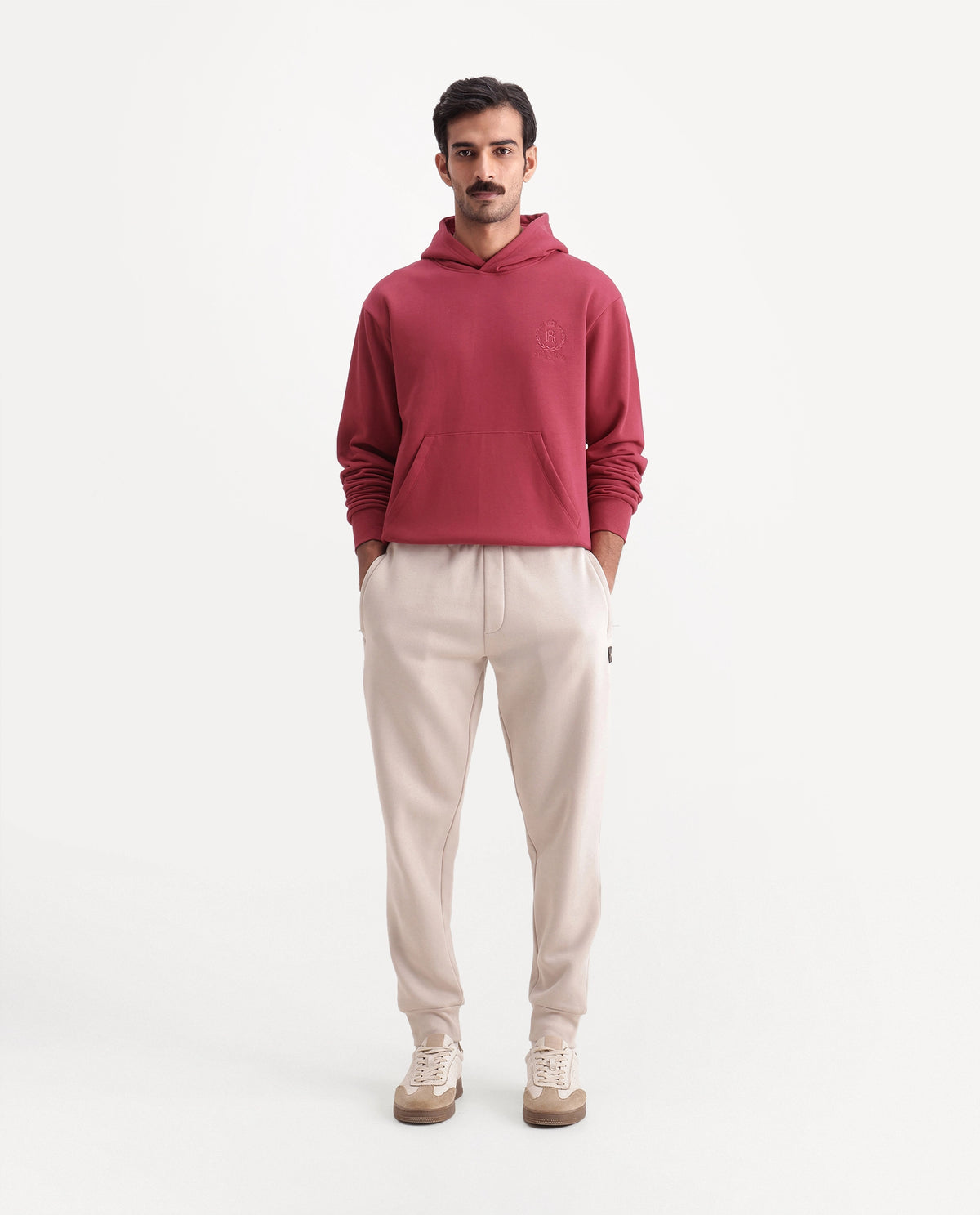 Rare Rabbit Men's Zario Red Cotton Blend Hooded Regular Embroidered Sweatshirt - image 4