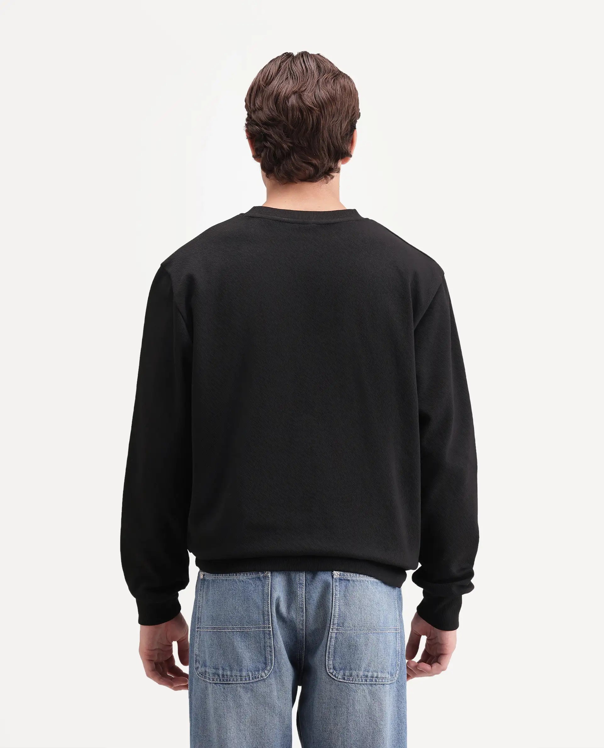 Rare Rabbit Men's Lago Primary Black Cotton Blend Crew Neck Regular Graphic Print Sweatshirt