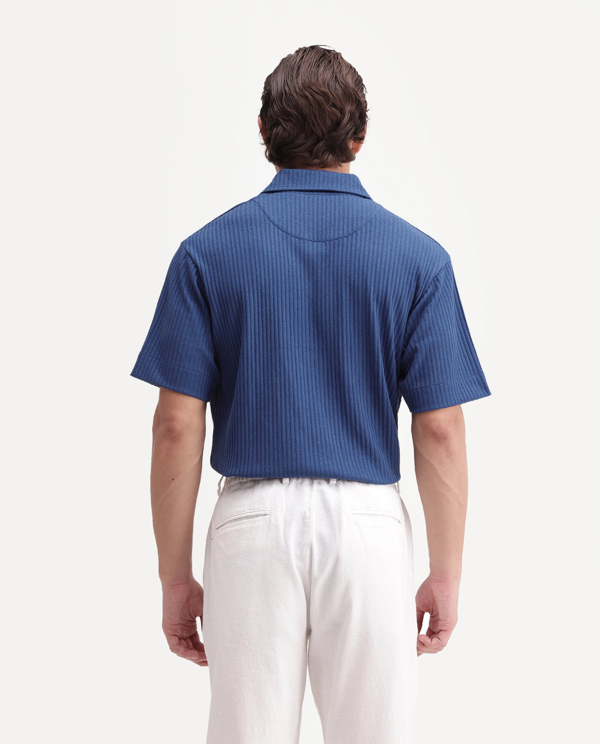 Rare Rabbit Men's Hexx Primary Blue Cotton Blend Spread Collar Regular Plain Polo