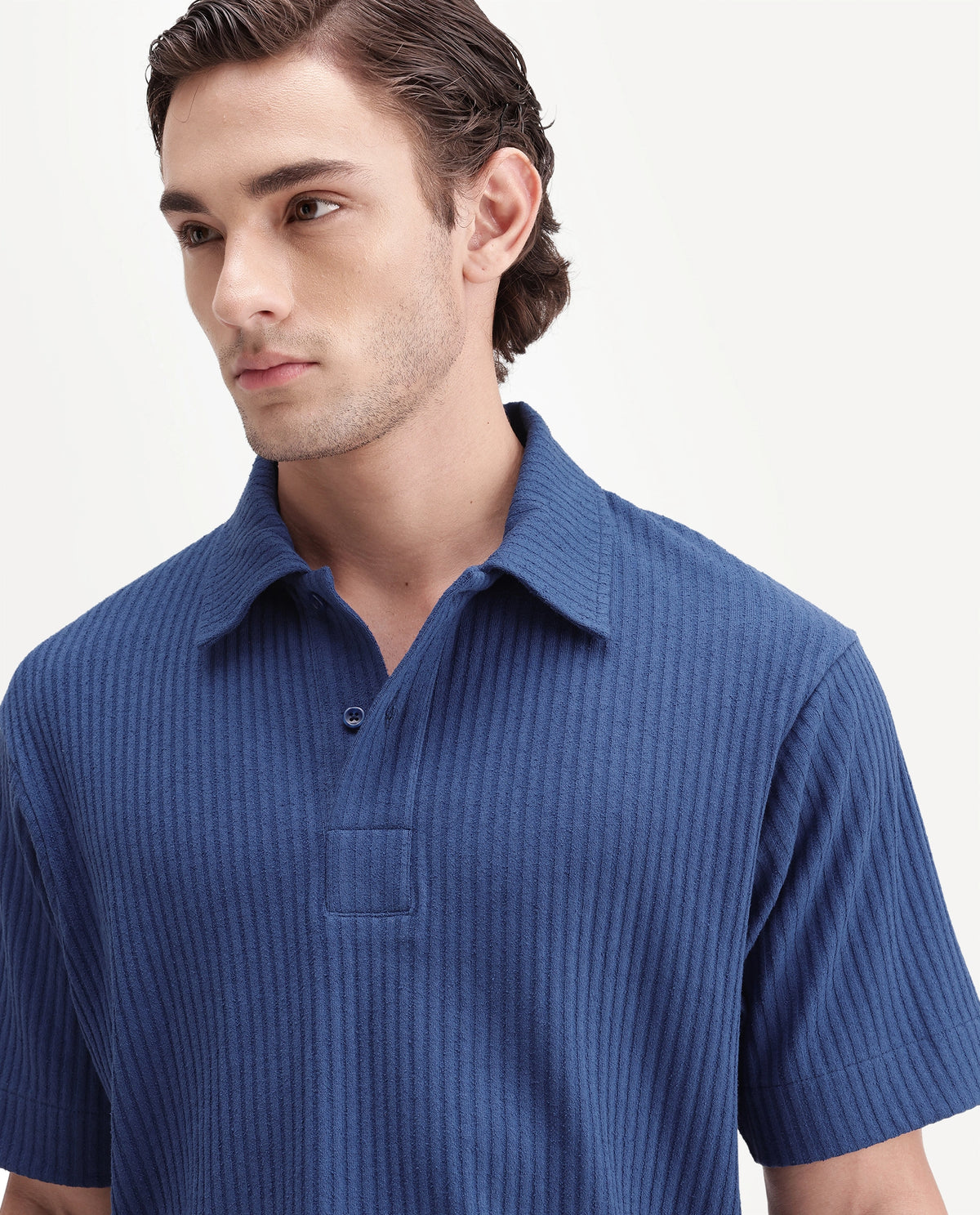 Rare Rabbit Men's Hexx Primary Blue Cotton Blend Spread Collar Regular Plain Polo