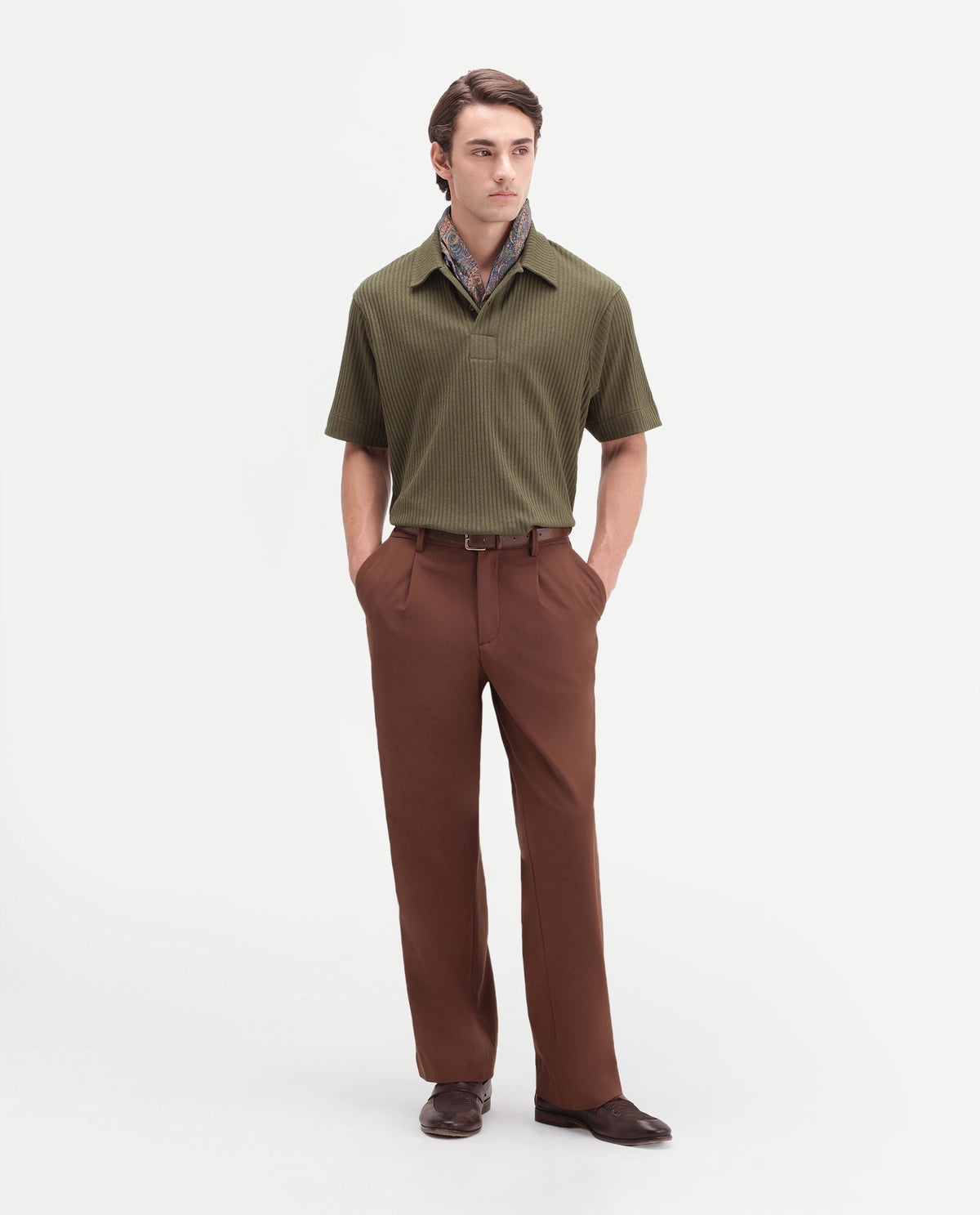 Rare Rabbit Men's Hexx Primary Olive Cotton Blend Spread Collar Regular Plain Polo
