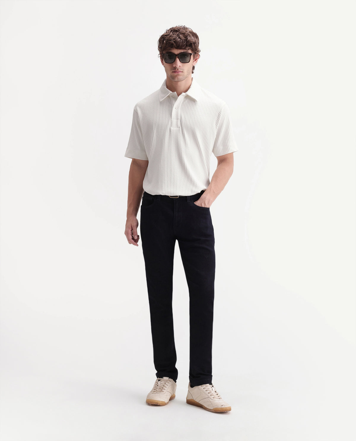 Rare Rabbit Men's Hexx Primary White Cotton Blend Spread Collar Regular Plain Polo