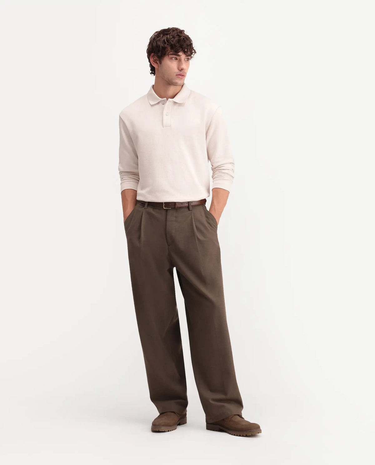 Rare Rabbit Men's Niue Light Beige Cotton Blend Spread Collar Regular Textured Polo