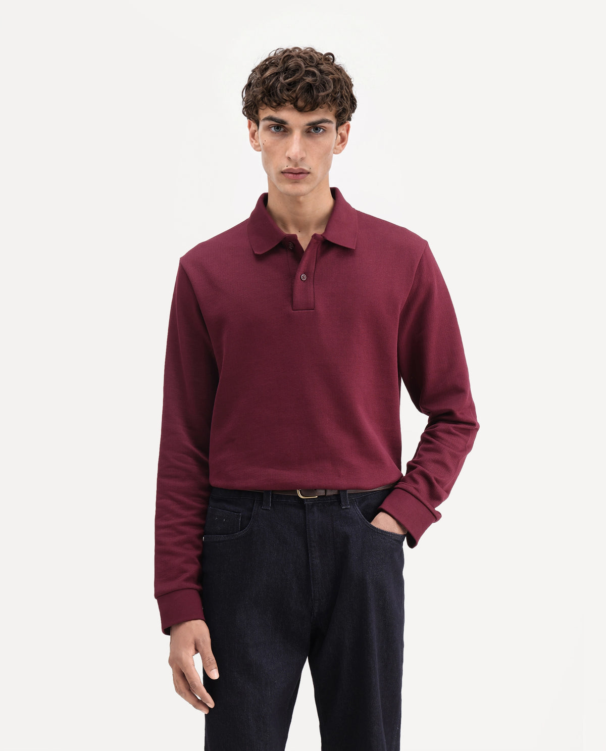Rare Rabbit Men's Niue Dark Maroon Cotton Blend Spread Collar Regular Plain Polo
