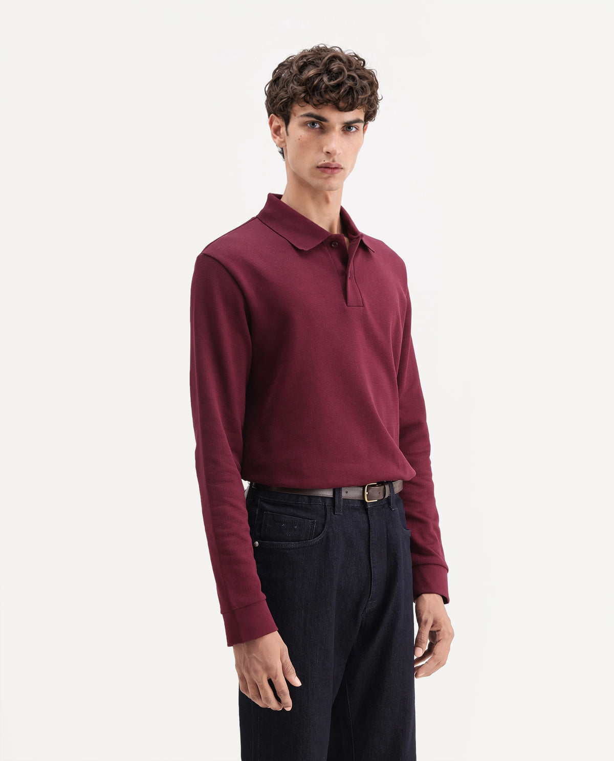 Rare Rabbit Men's Niue Dark Maroon Cotton Blend Spread Collar Regular Plain Polo