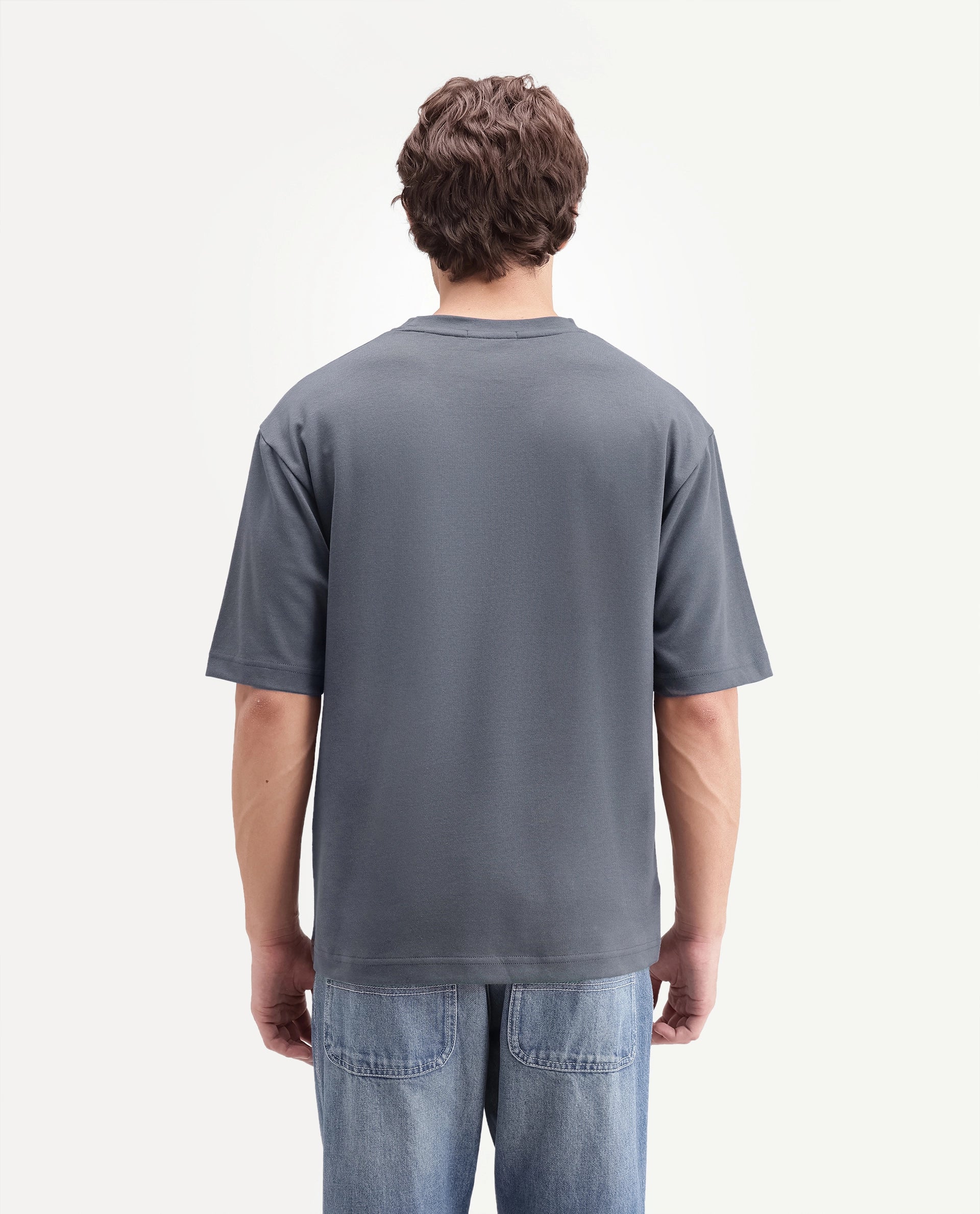 Rare Rabbit Men's Kopa Dark Grey Cotton Blend Crew Neck Regular Plain T-Shirt