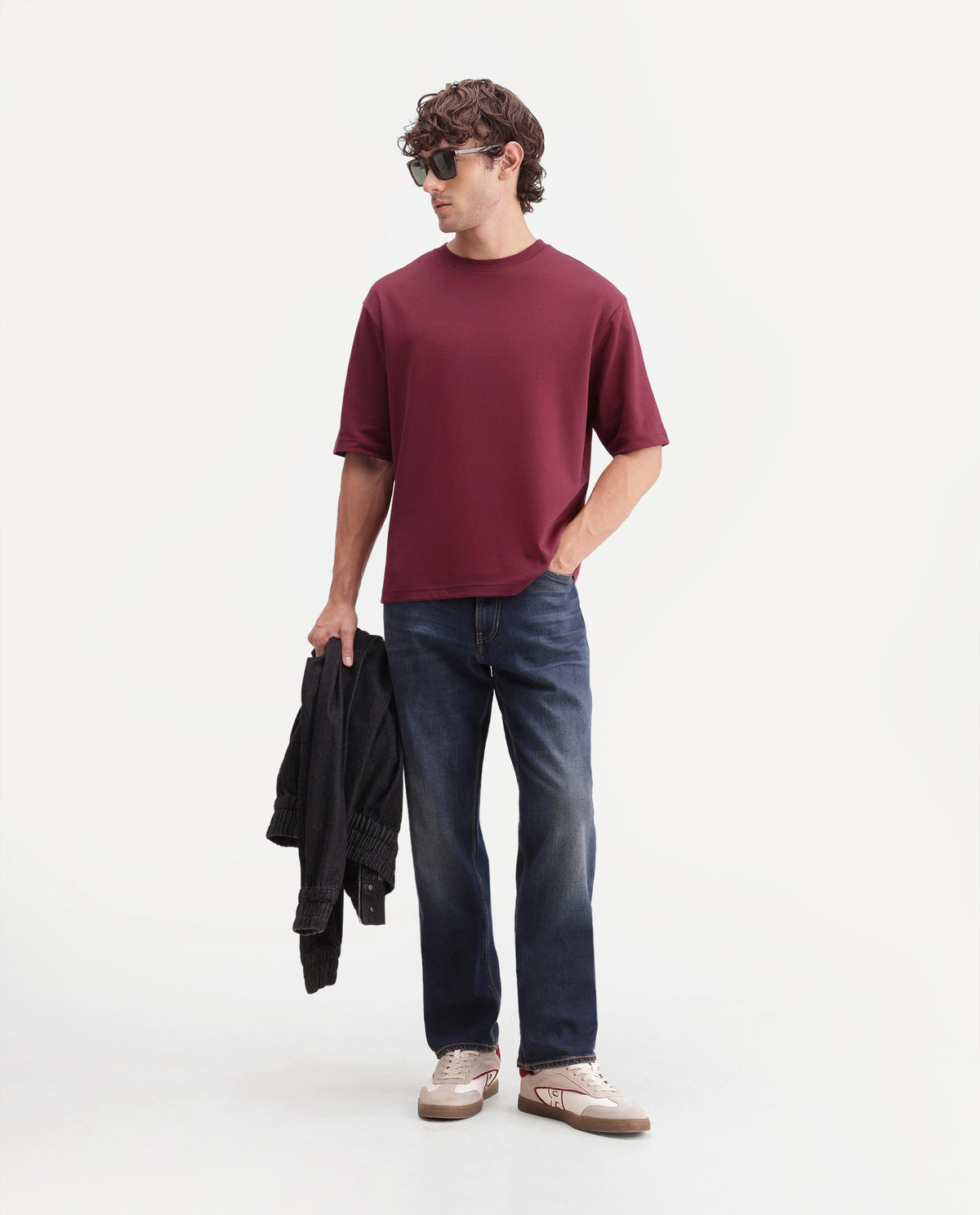 Rare Rabbit Men's Kopa Primary Maroon Cotton Blend Crew Neck Regular Plain T-Shirt