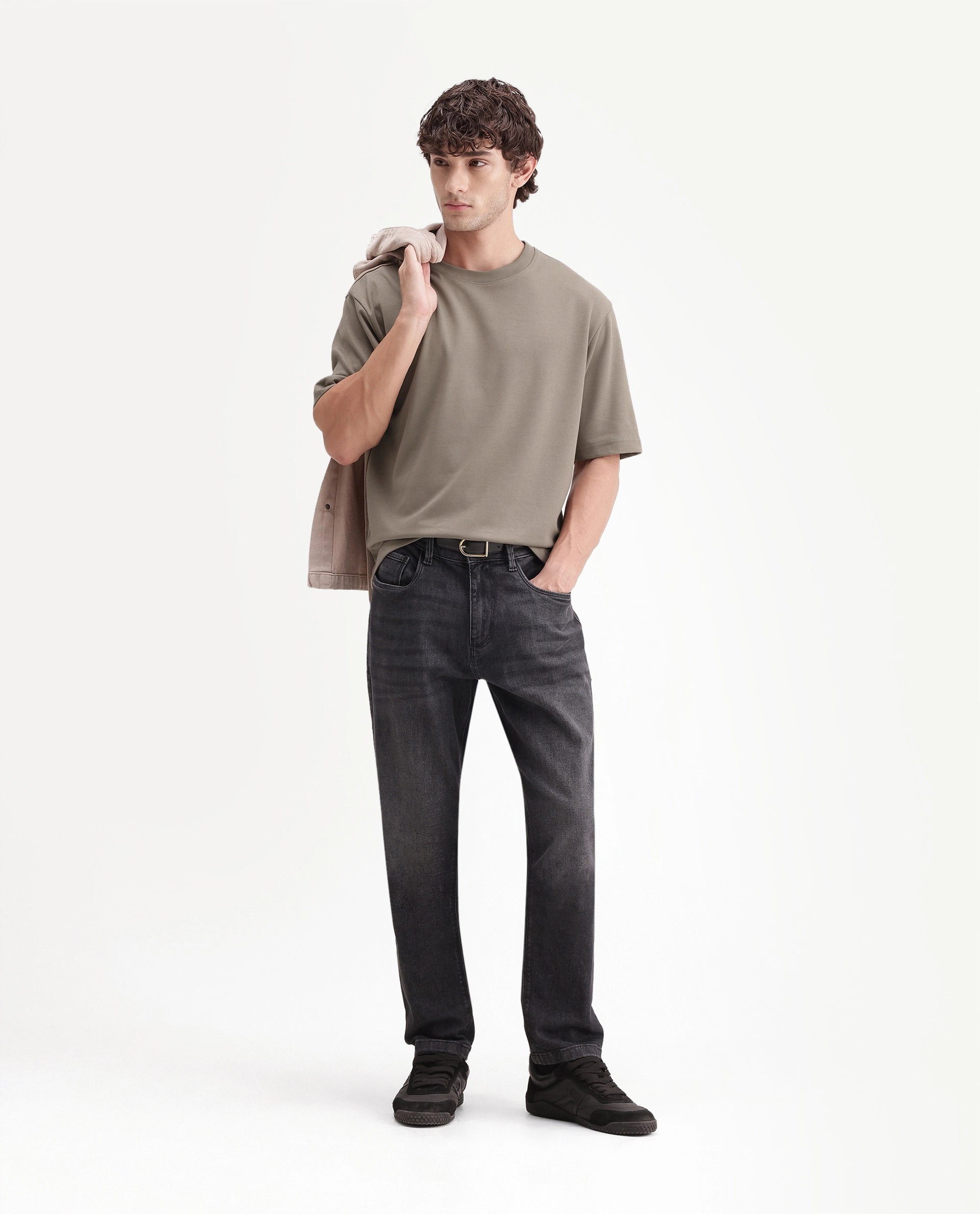 Rare Rabbit Men's Kopa Primary Olive Cotton Blend Crew Neck Regular Plain T-Shirt