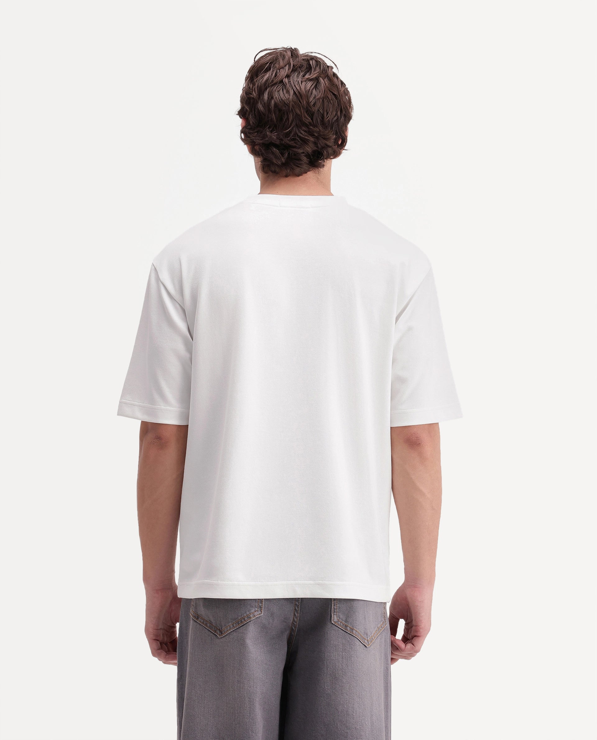 Rare Rabbit Men's Kopa Primary White Cotton Blend Crew Neck Regular Plain T-Shirt