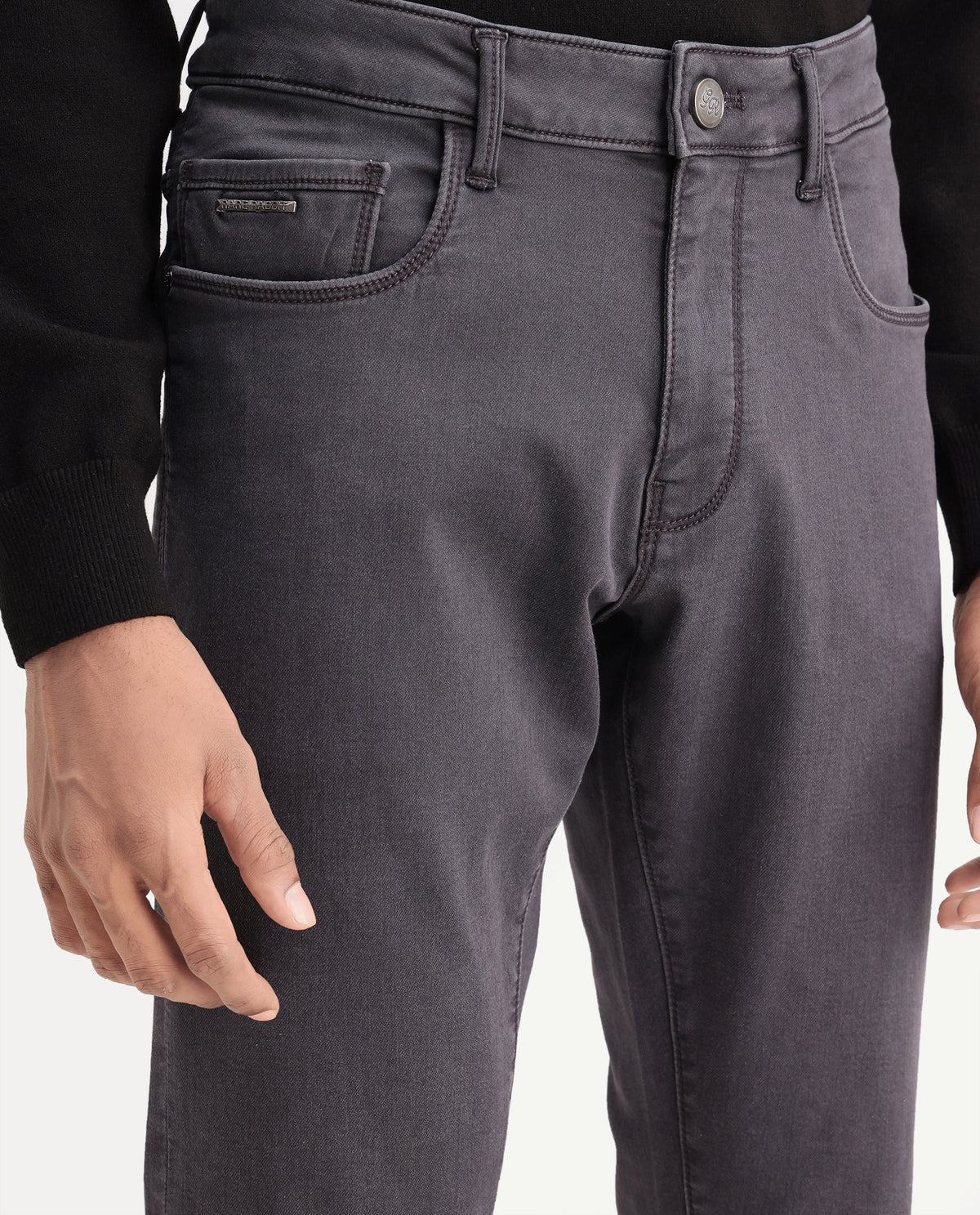 Rare Rabbit Men's Kor G Primary Grey Cotton Blend Hawk Slim Plain Jeans