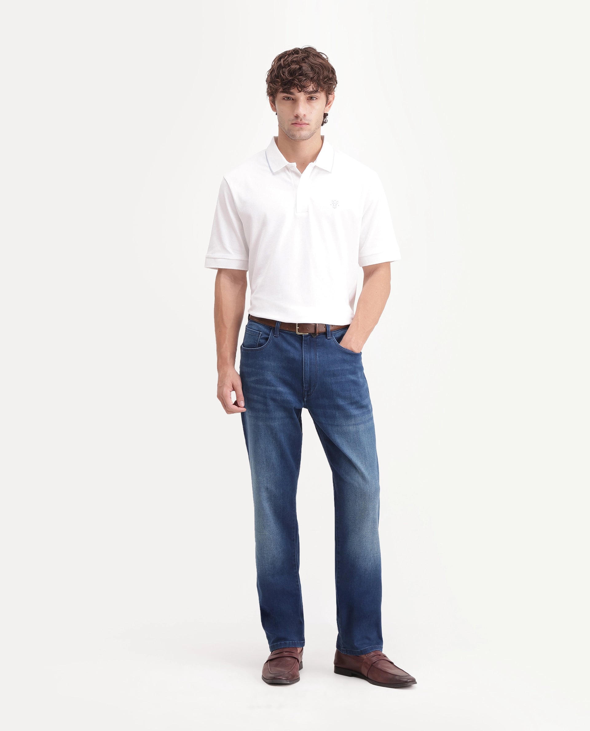 Rare Rabbit Men's Slig 1 Primary Blue Cotton Blend Morris Regular Plain Jeans