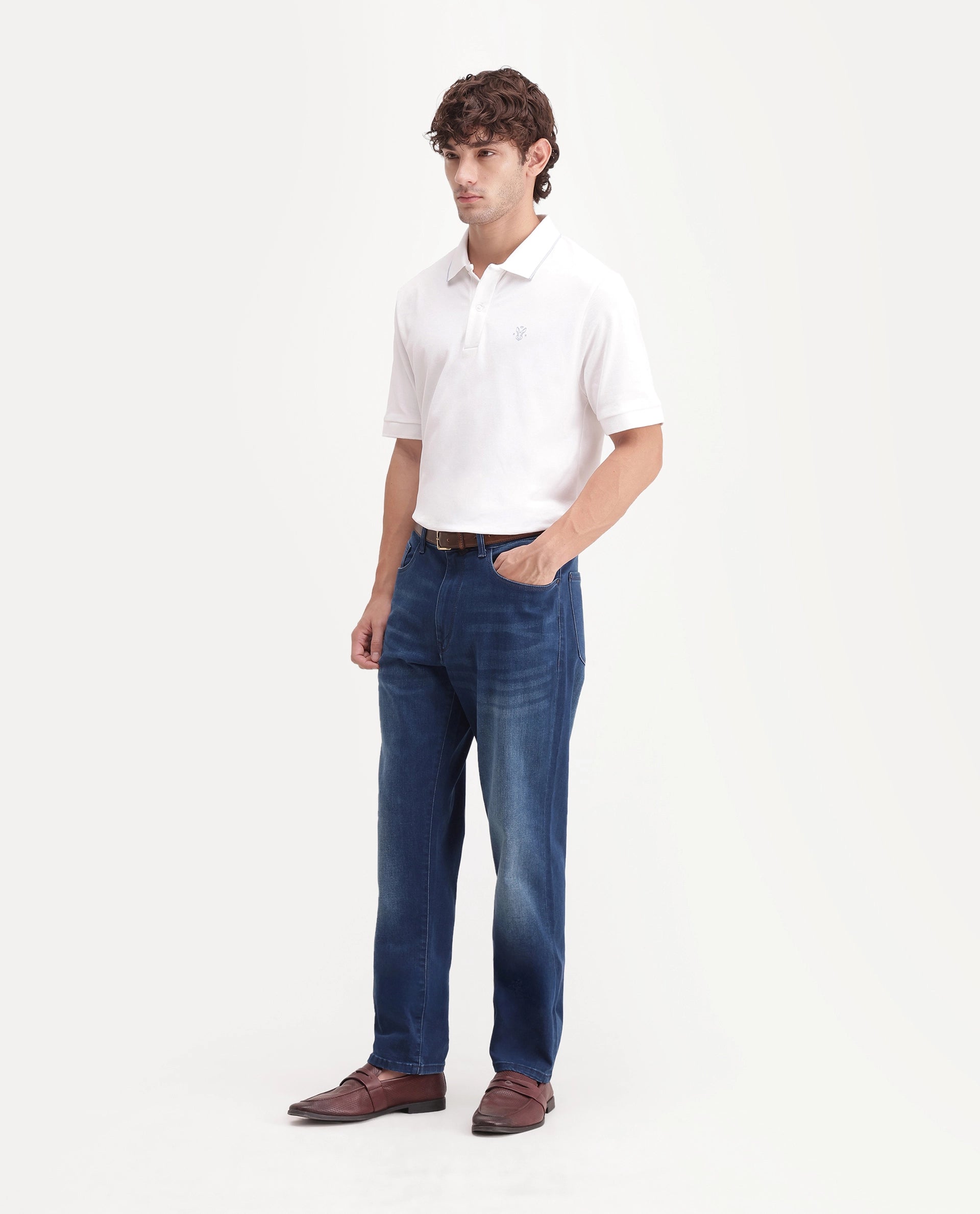 Rare Rabbit Men's Slig 1 Primary Blue Cotton Blend Morris Regular Plain Jeans