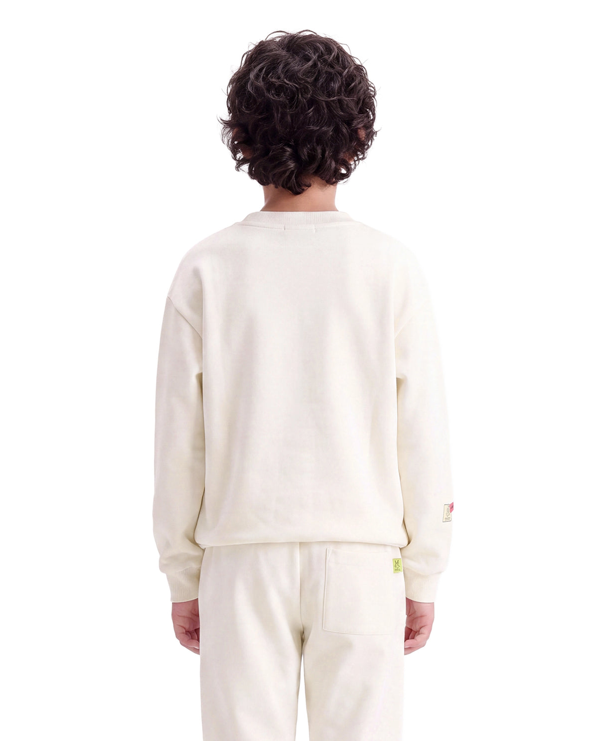 Rare Ones Kids Silo Off White Cotton Blend Fabric Crew Neck Pull-On Closure Oversized Fit Sticker Print Sweatshirt