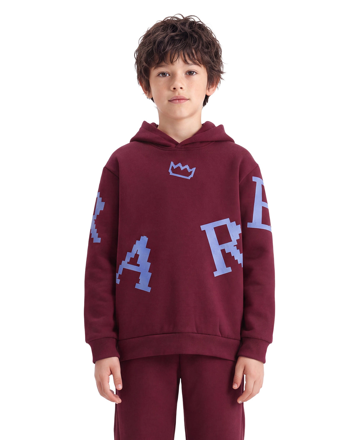 Rare Ones Kids Placo Maroon Cotton Blend Fabric Hooded Pull-On Closure Oversized Fit Hd Print Sweatshirt