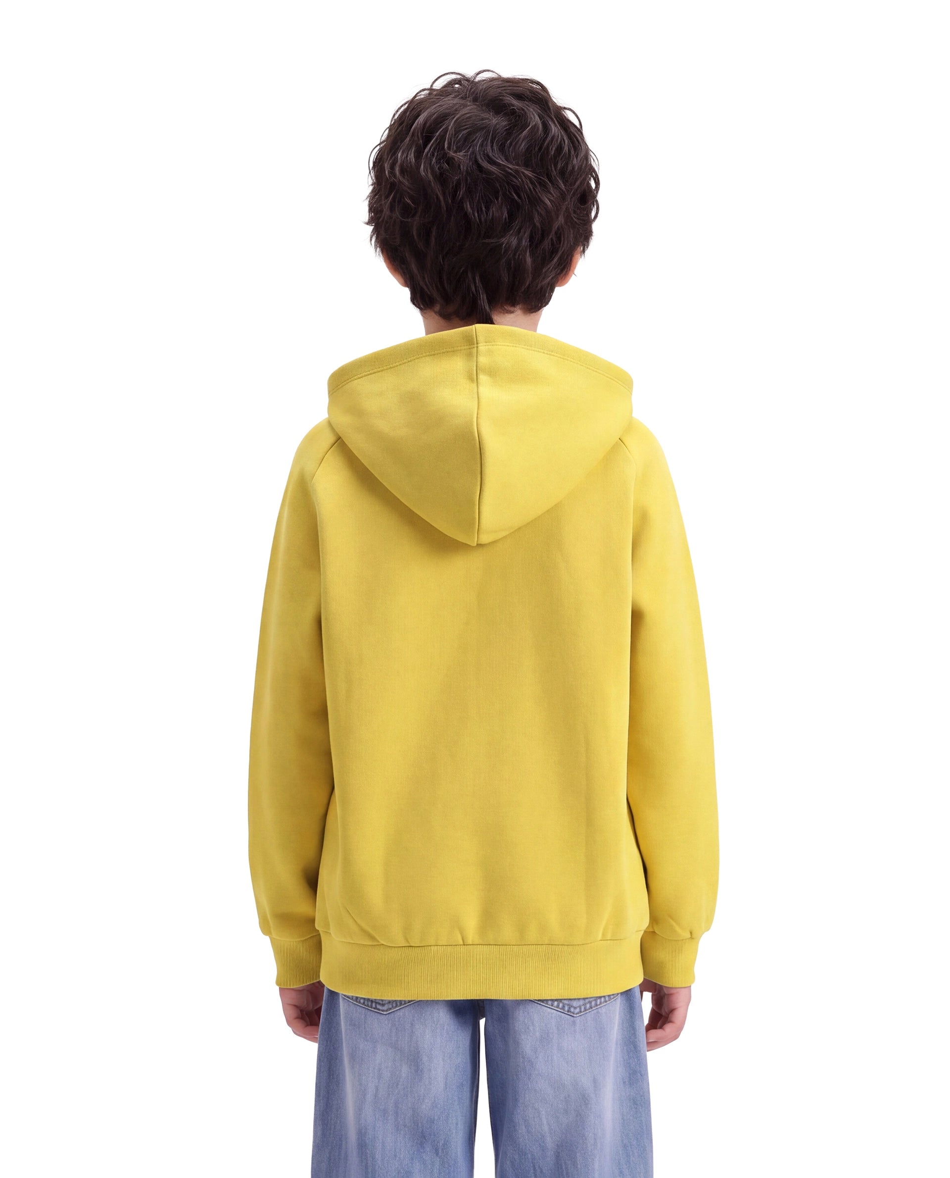 Rare Ones Kids Reo Dark Yellow Cotton Blend Fabric Hooded Pull-On Closure Regular Fit Typography Print Sweatshirt
