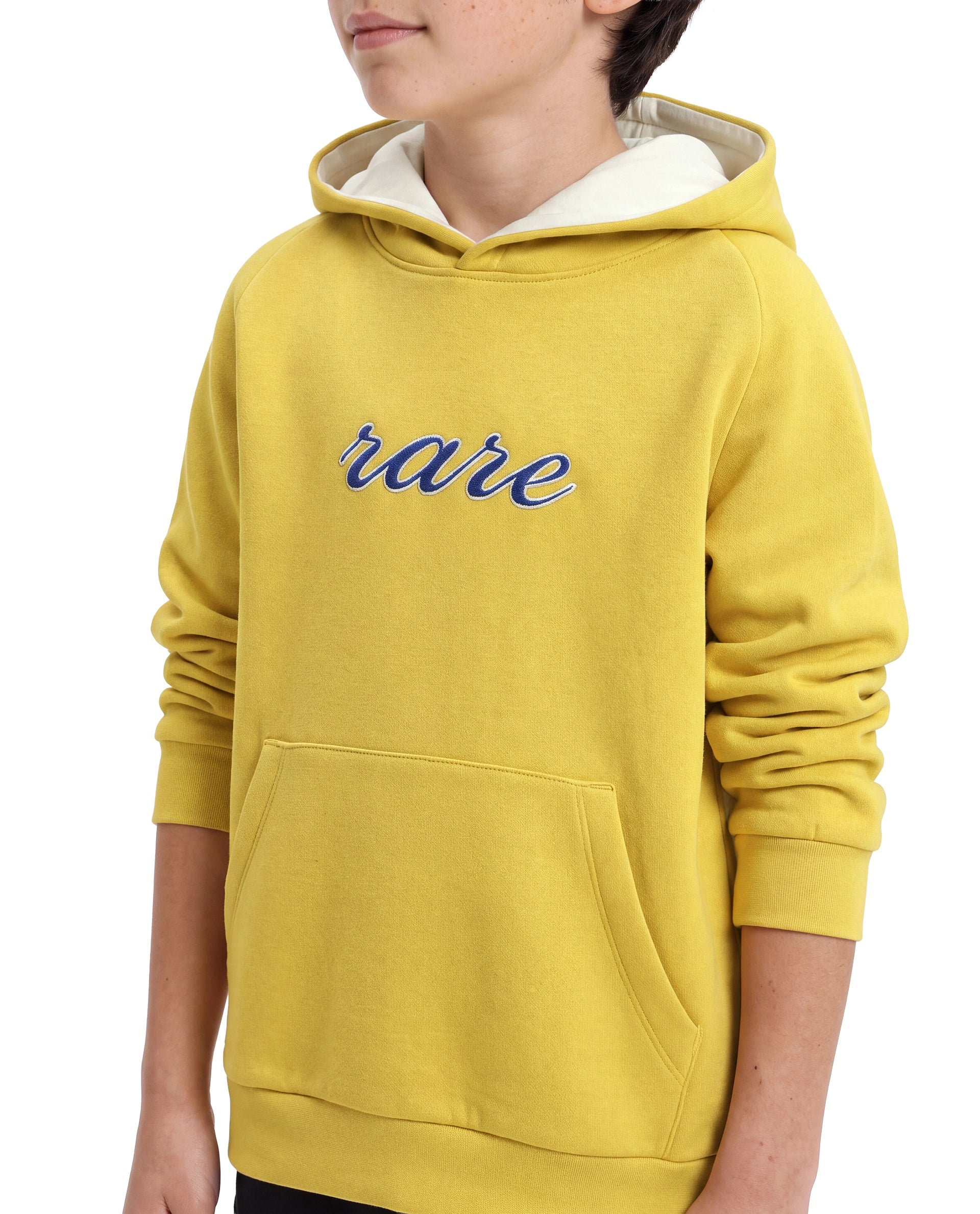 Rare Ones Kids Reo Dark Yellow Cotton Blend Fabric Hooded Pull-On Closure Regular Fit Typography Print Sweatshirt