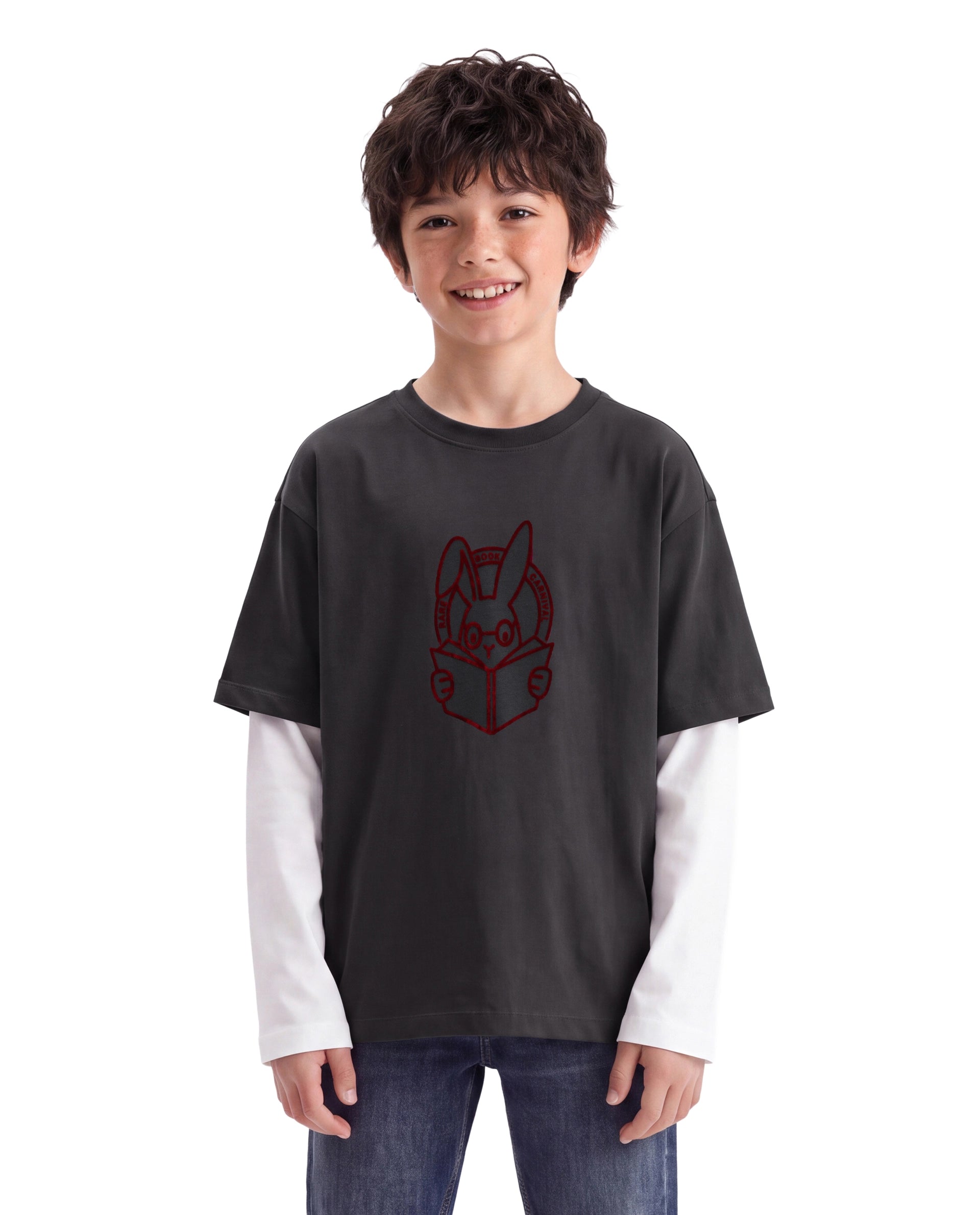 Rare Ones Kids Finch Grey Cotton Fabric Pull-On Oversized Fit Graphic Print T-Shirt