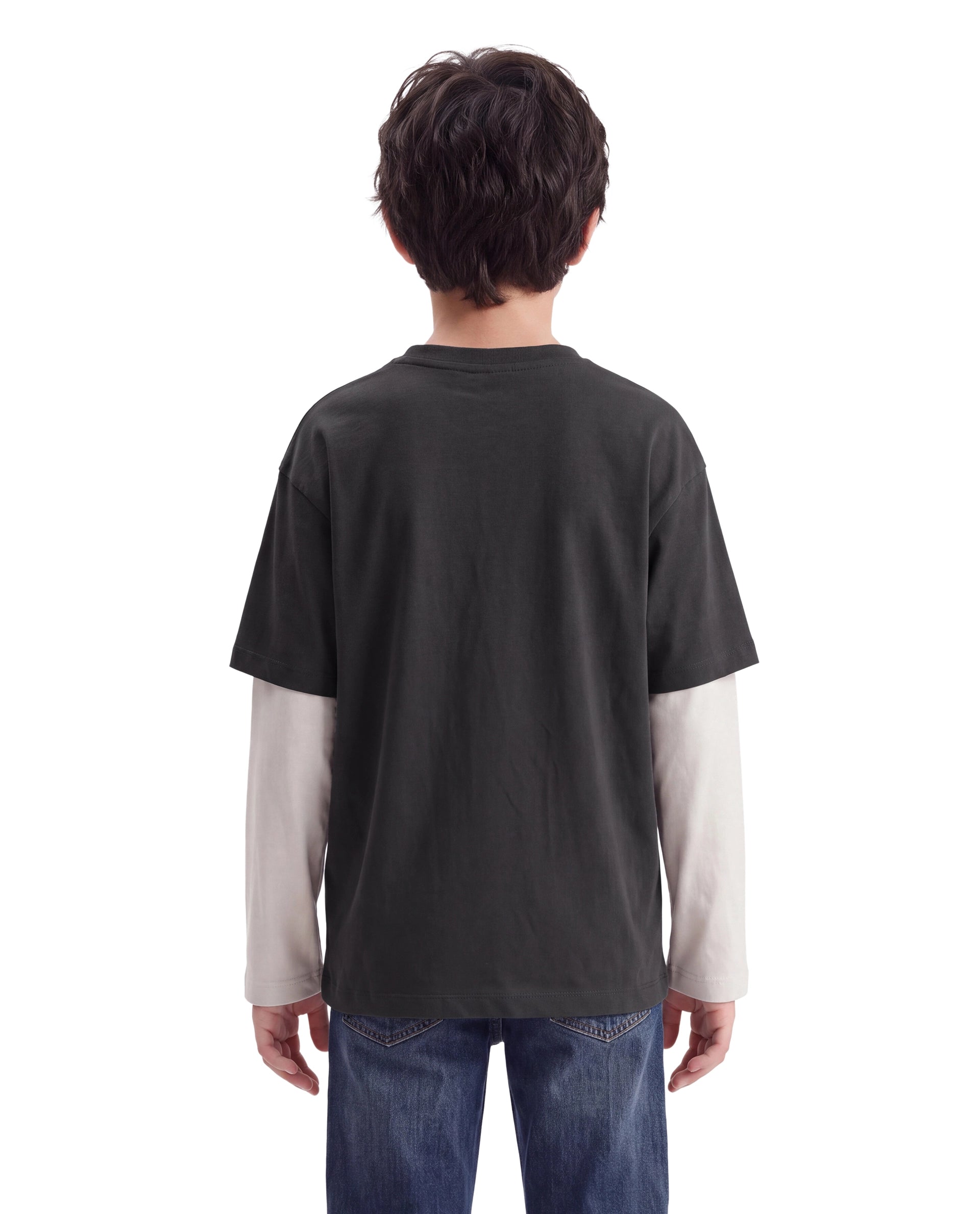 Rare Ones Kids Finch Grey Cotton Fabric Pull-On Oversized Fit Graphic Print T-Shirt