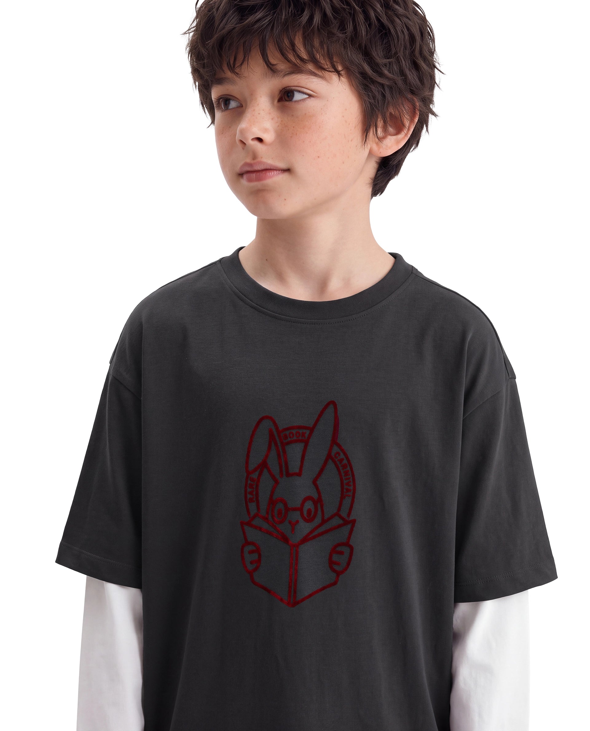 Rare Ones Kids Finch Grey Cotton Fabric Pull-On Oversized Fit Graphic Print T-Shirt