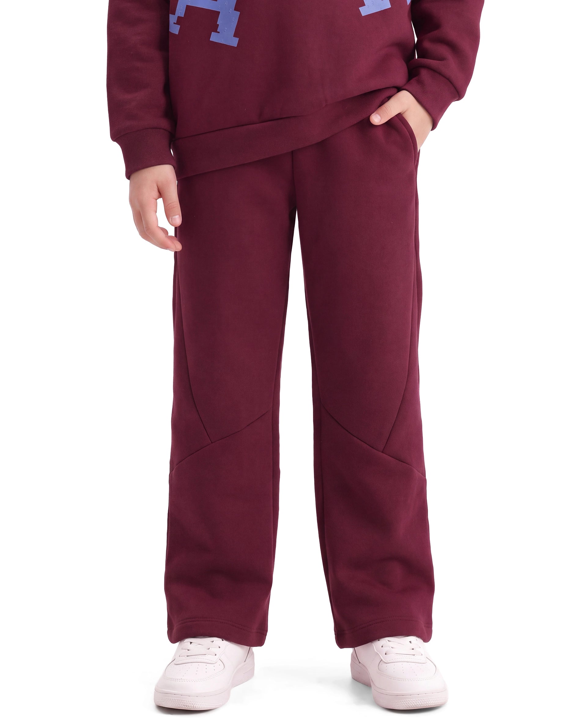 Rare Ones Kids Placo-B Maroon Cotton Blend Fabric Drawstring Closure Jogger Fit Plain Track Pant