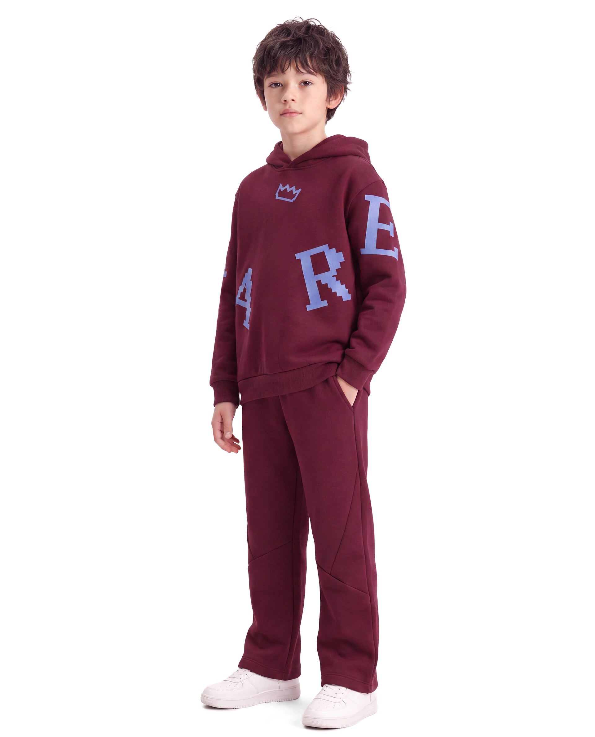 Rare Ones Kids Placo-B Maroon Cotton Blend Fabric Drawstring Closure Jogger Fit Plain Track Pant